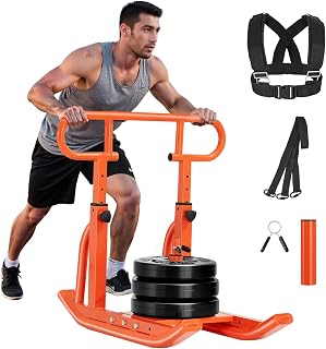 VEVOR Trineo de Entrenamiento Físico para Mejorar la Velocidad en Ejercicios Atléticos, con Mango Envolvente Ajustable de Altura Ajustable, Compatible con Discos de Pesas de 25/51 mm, Naranja