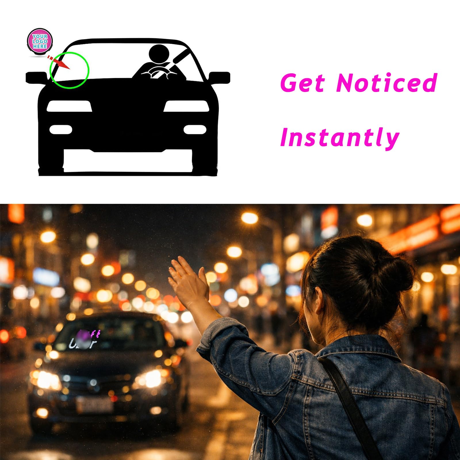LED Light Sign for Car Windshield with 4 Suction Cups, USB A Switch Cable — view 2