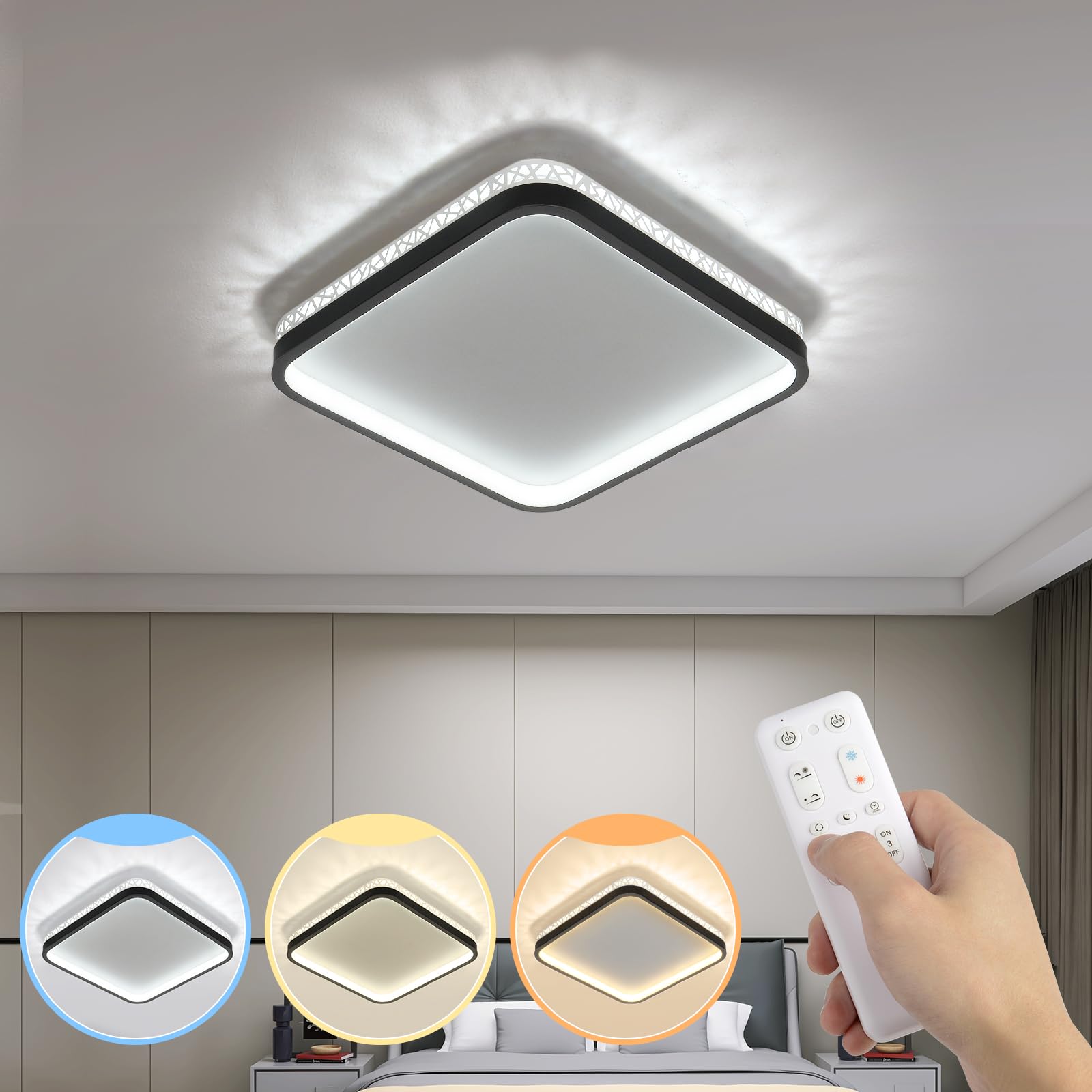 OTREN Plafoniera LED Soffitto Dimmerabile, Plafoniera Soffitto 3000K-6500K con Telecomando, Lampadario Led Soffitto 36W 3600LM, Lampada Parete for Soggiorno Camera da Letto Cucina Bagno, Ø30CM