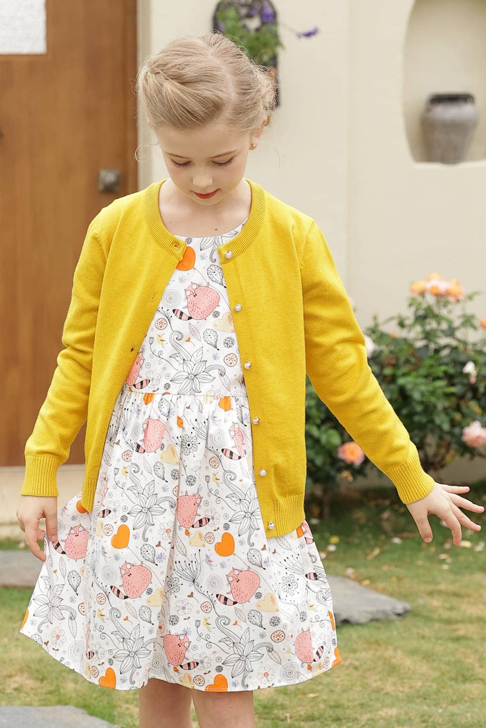 SMILING PINKER Cárdigan para Niñas de Cuello Redondo Básica Suéter Punto Sólido con Botones Primavera Otoño