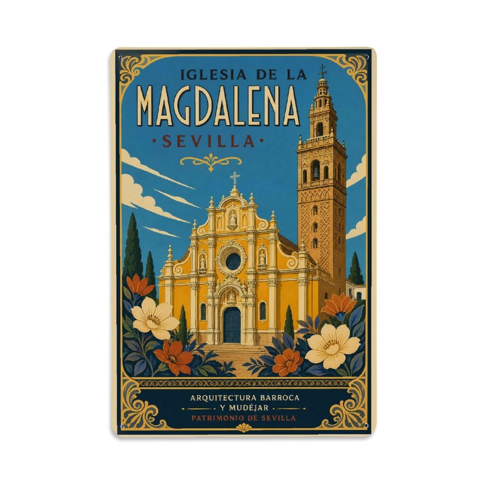 Huiyhb 8X12inch(20X30cm) Vintage Travel Iglesia Magdalena Seville Baroque Church Metal Tin Sign