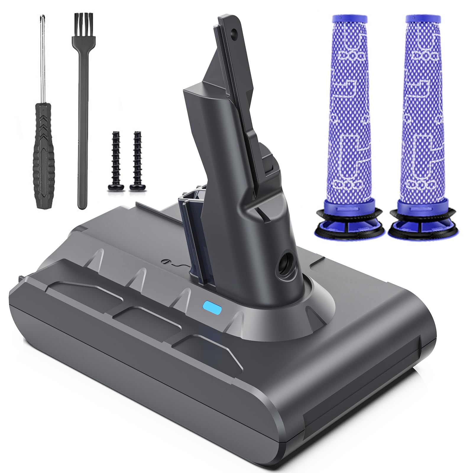 Keenstone 8000mAh Batterie pour Dyson V7 Motorhead Animal Trigger Pro Fluffy Mattress Absolute SV11 Aspirateur avec 2 Filtres, Vis et Tournevis