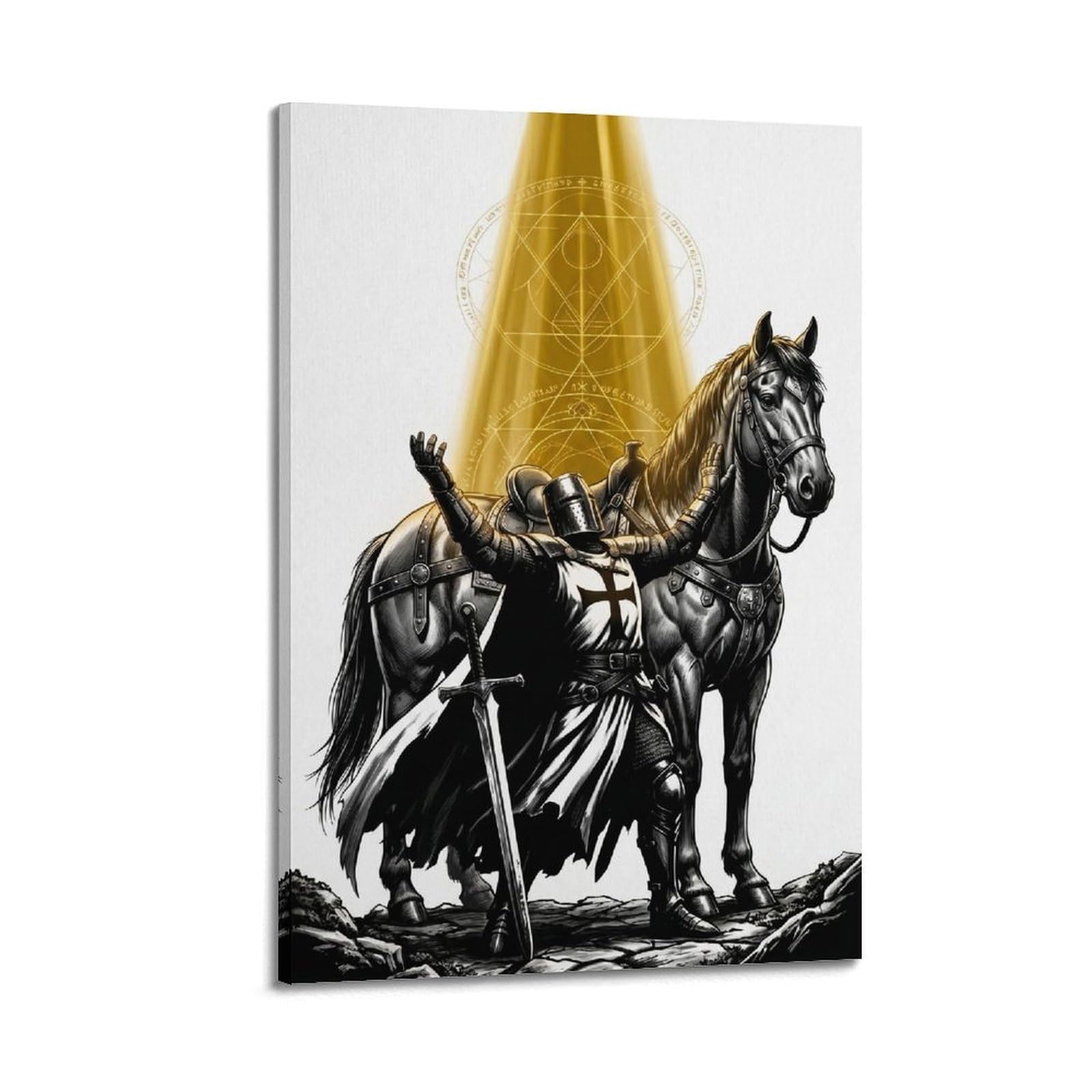 OKNGB Vintage Knights Templar Poster War Horse Medieval Crusades Faith Decorative Painting Canvas Art Picture 16x24inch(40x60cm)