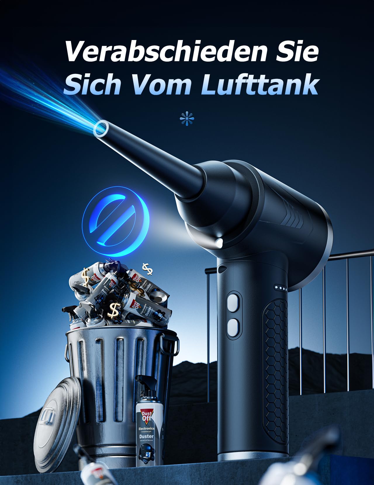 Druckluft Staubgebläse 100000 RPM 9000mAh Akku 3 Geschwindigkeiten PC Reinigungsset LED-Leuchten