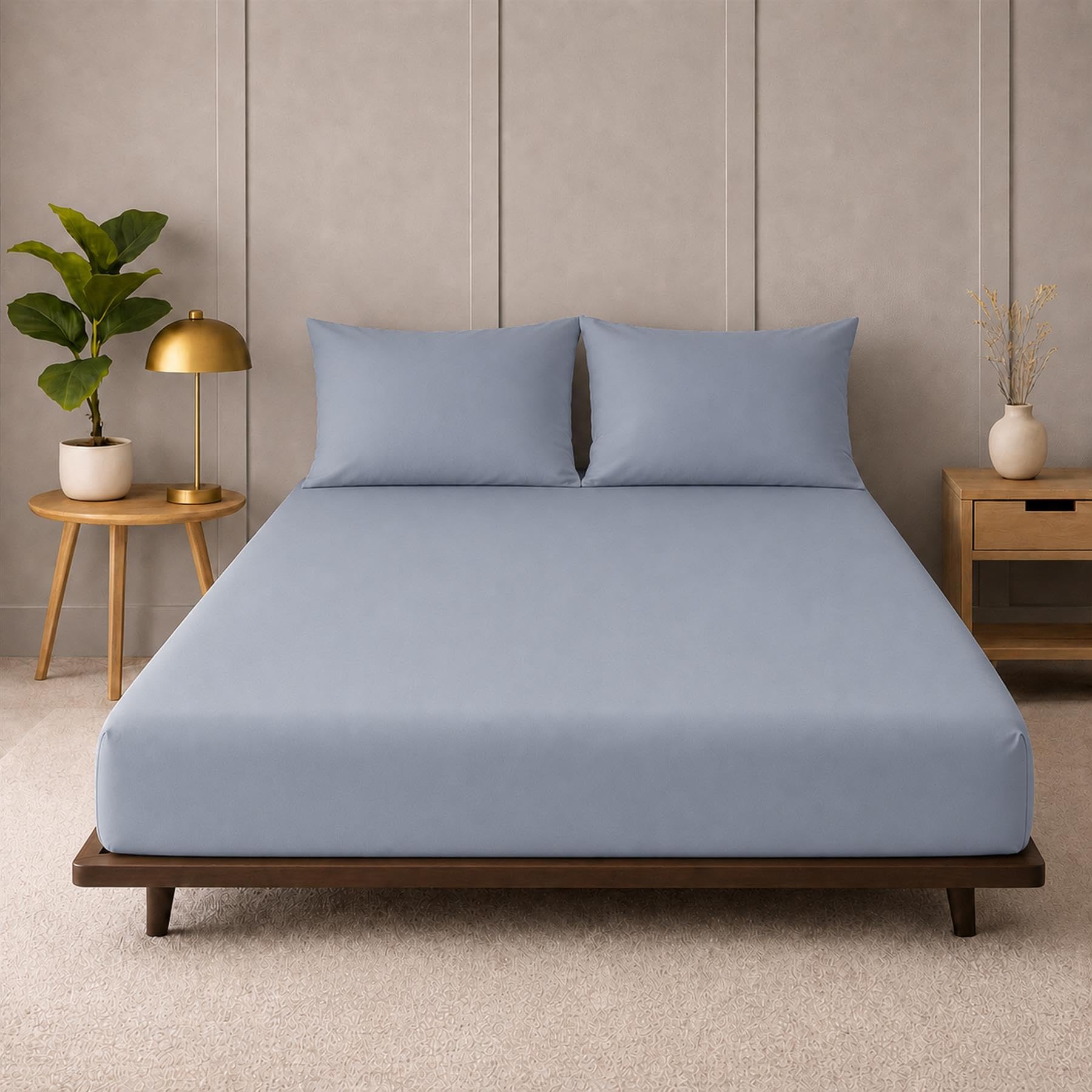Adore Home King Fitted Sheet Set With 2 Pillowcases, Blue