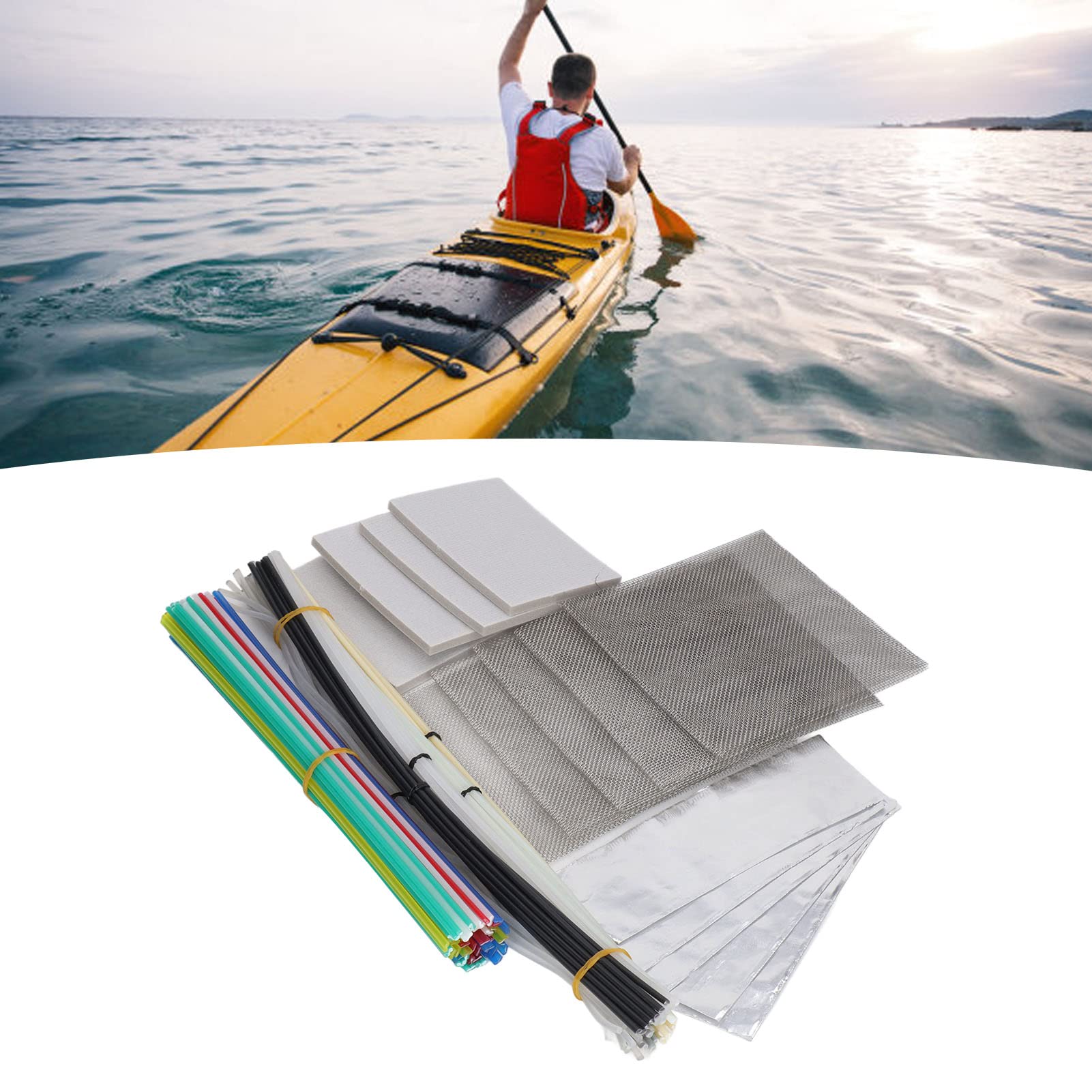 106-teiliges Kunststoff-Schweißset, 12 Farben ABS PP PU PE PA PC TPO Schweißstab, Aluminiumfolienband, Edelstahlgeflecht, Schwamm für die Stoßstangenwartung