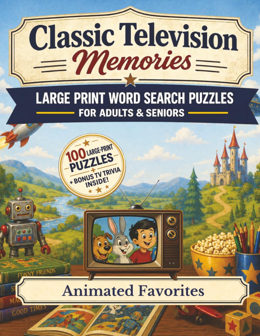 Classic Television Memories Word Search: Animated Favorites — 100 Large Print Nostalgic Word Search Puzzles for Adults and Seniors with Bonus Classic TV Trivia