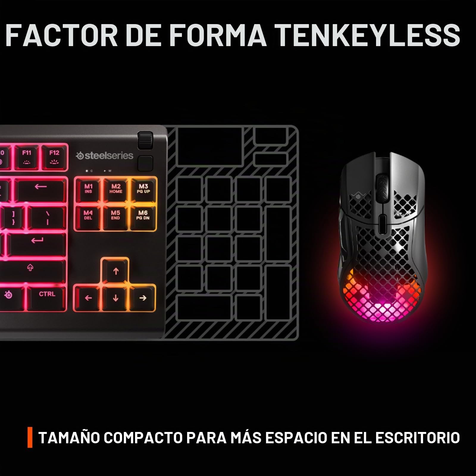 SteelSeries Apex 3 TKL RGB Teclado para juegos - Factor de forma compacto Tenkeyless - Iluminación RGB de 8 zonas - IP32 resistente al agua y al polvo - Interruptor de juego silencioso - Anti-ghosting