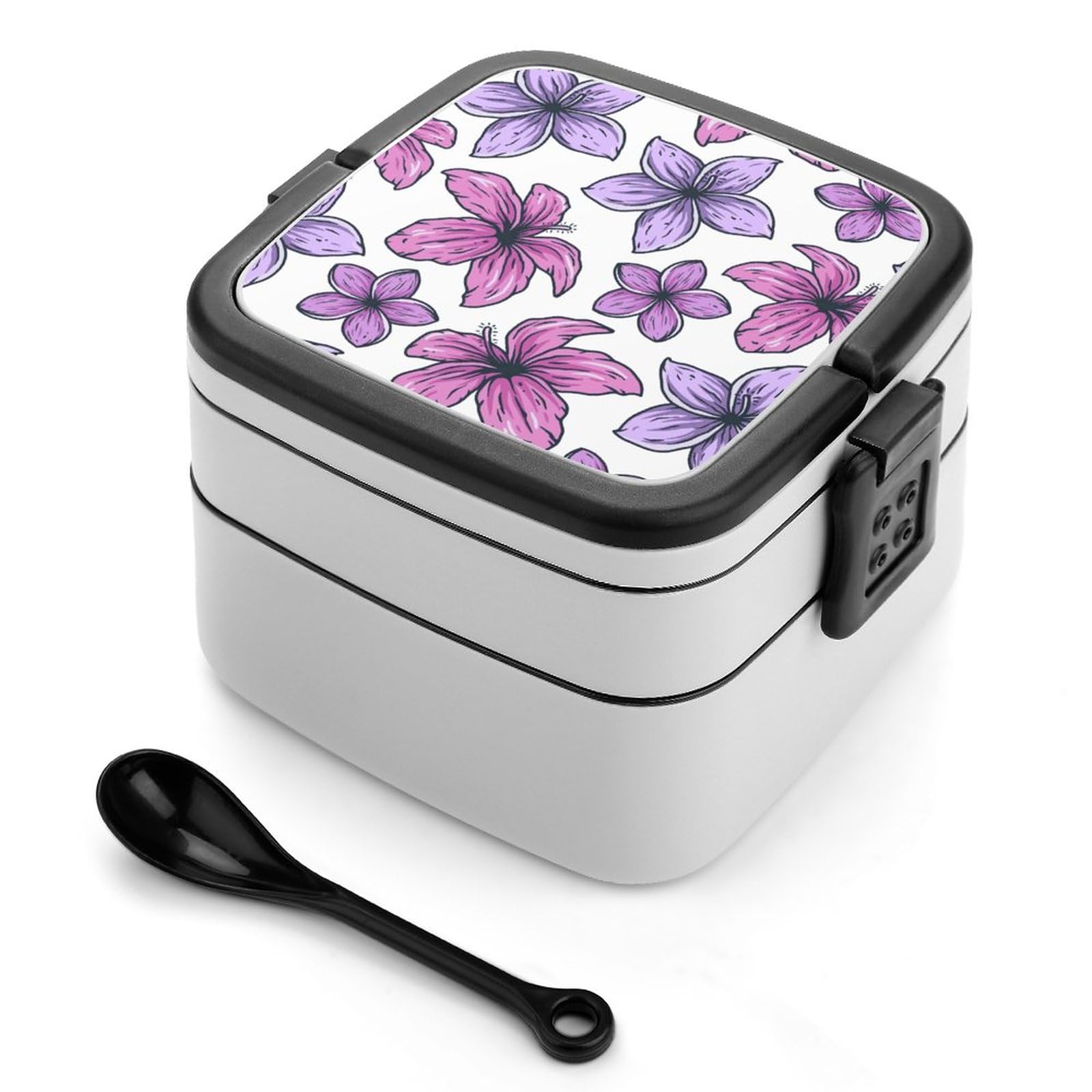 花柄2段小物入れ Amazon｜弁当ケース 2段弁当箱 紫の花柄 べんとう箱 ランチボックス