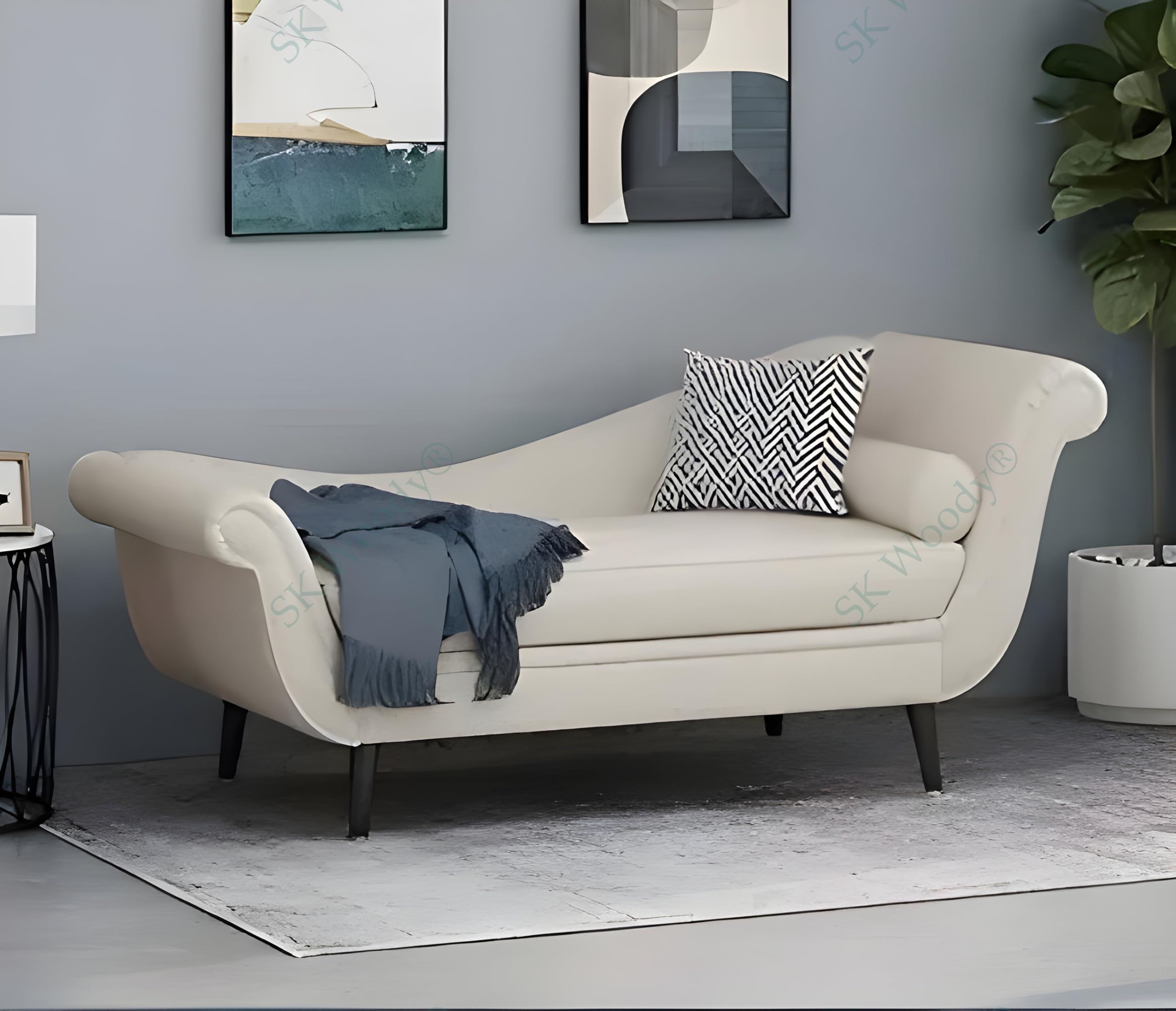 Sixpine Premium Velvet 2-Seater Chaise Lounge Couch - High-Density Foam, Solid Wood Frame, Sturdy Black Metal Legs, Modern Chaise Lounge Sofa for Living Room (Cream, Couch)-image-24