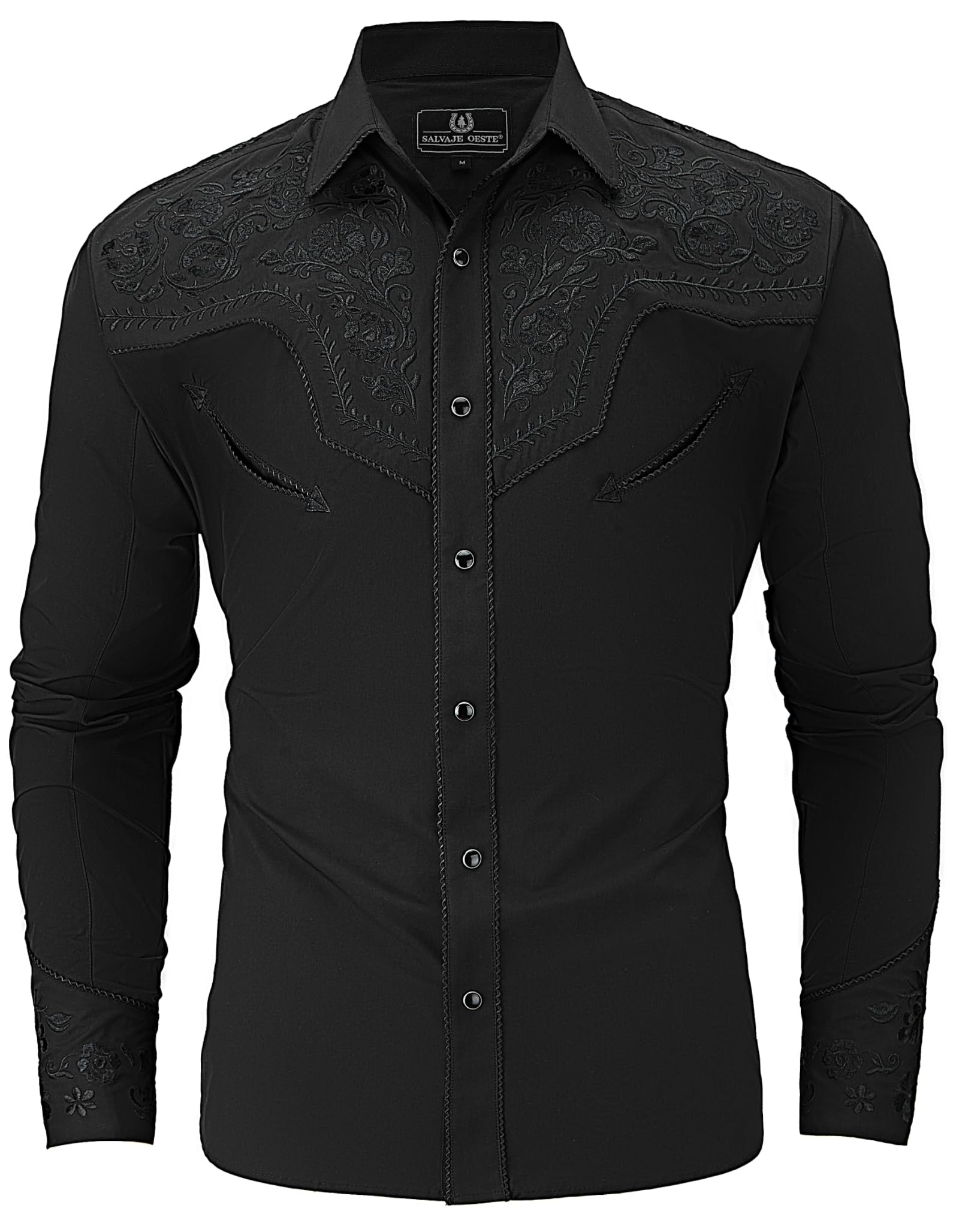 SALVAJE OESTE Western Embroidered Cowboy Shirts for Men, Casual Button Down Long Sleeve Shirt with Floral Design