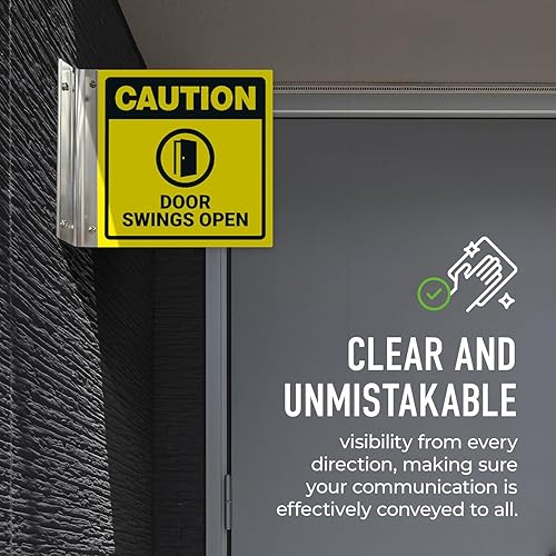 Miniatura 10 de Caution Doors Swings - Letrero de proyección abierto, doble cara, 6 x 6 pulgadas, ACM, con accesorio negro satinado, fabricado en Estados Unidos