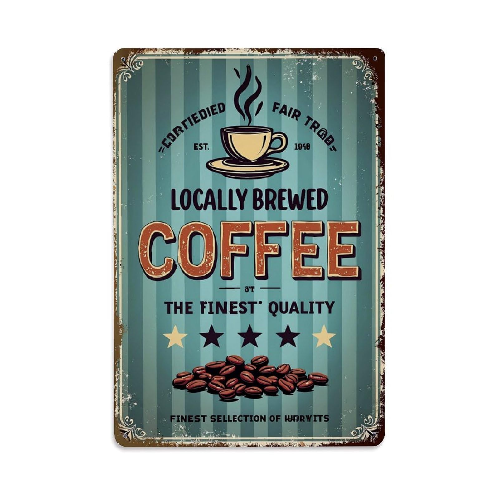 Jdfenggu Vintage Locally Brewed Coffee Beans Retro Metal Tin Sign, Decor Art Poster For Bar, Home, Man Cave, Kitchen, Laundry Room Gift 8X12inch
