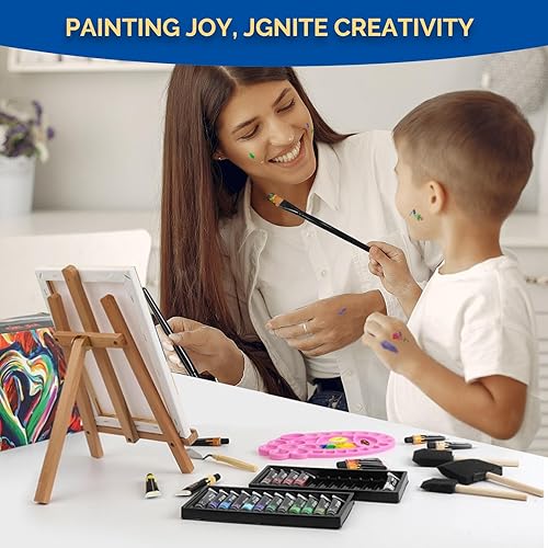 Miniatura 8 de Colorful Kit de arte de pintura acrílica, incluye pinturas acrílicas, papel de pintura, lienzo, paleta de 10 pozos y pinceles de pintura, elección