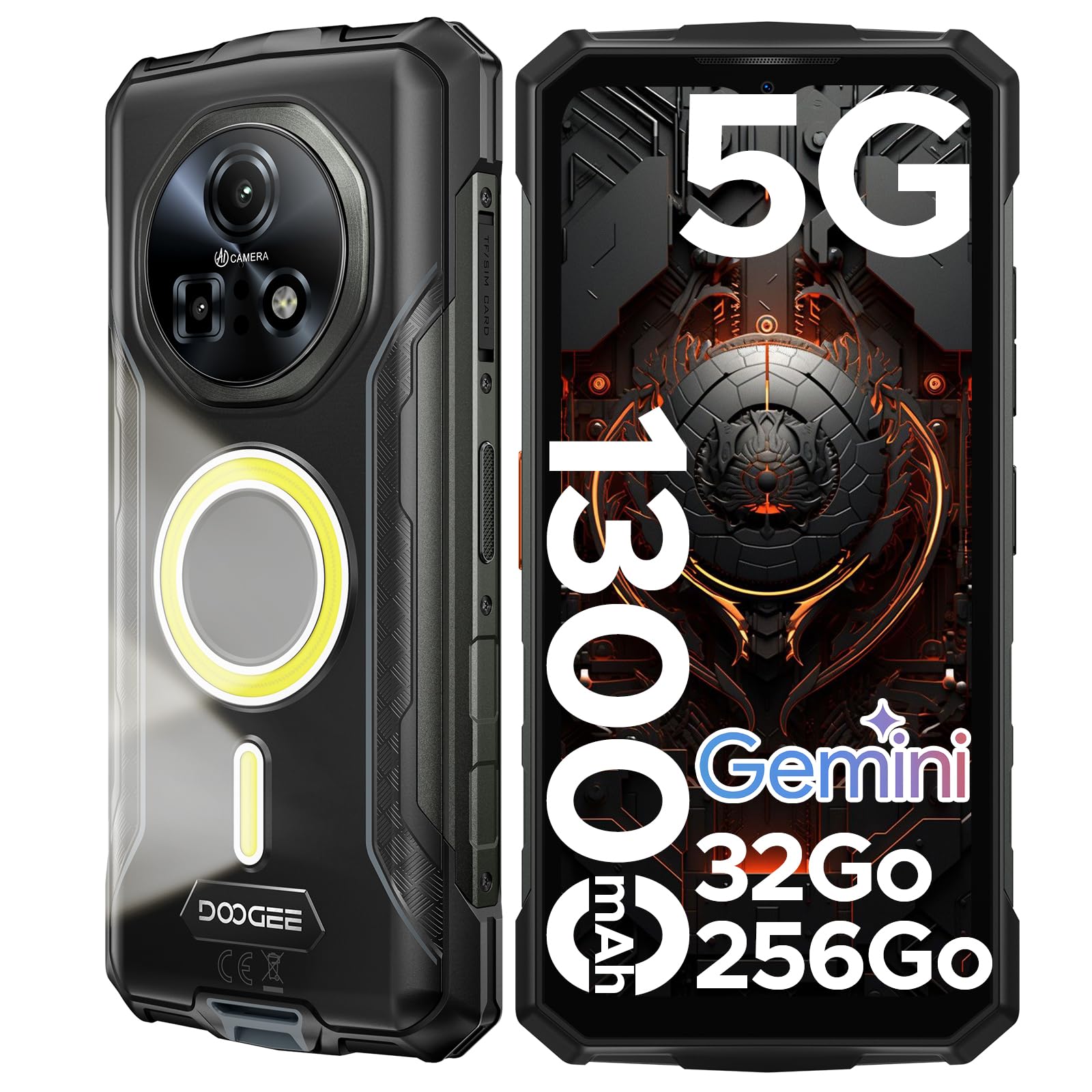 FIRE7PRO Móvil Rugerizado 6,6" IPS/90Hz 13000mAh/33W, 32GB+256GB/2TB Android 15 Movil Indestructible, Cámara 64MP+20MP+16MP/Lámpara de 1200LM/NFC/OTG/Face ID/GPS/Movil Irrompible