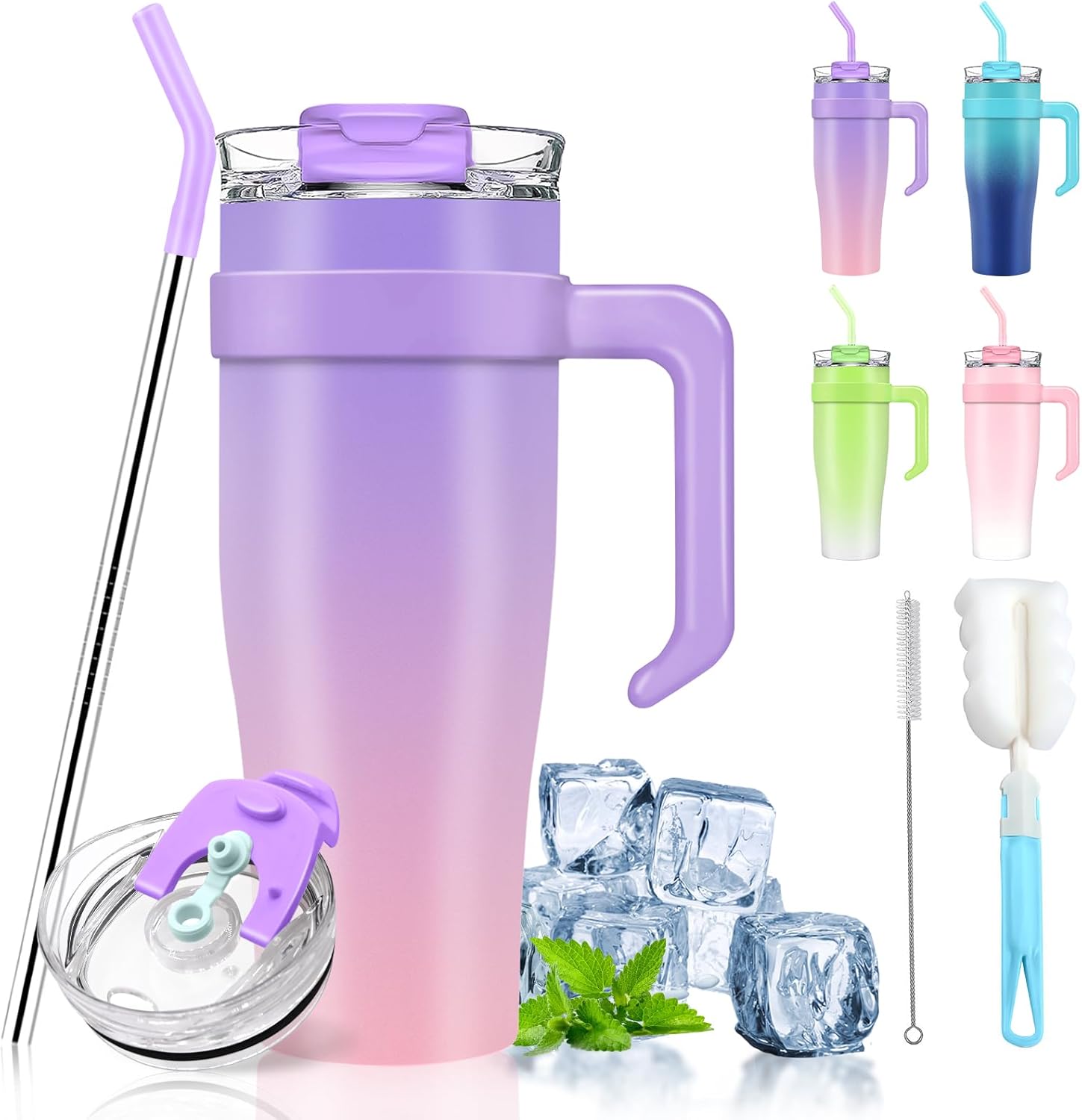 Amazon.com | Tumbler With Lid and Straw, 40 Oz Tumbler with Handle Purple, 100% Leak Proof
