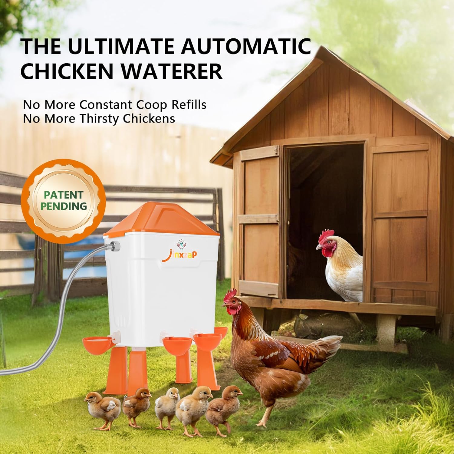 3 Gal Automatic Chicken Waterer with Float Valve, Automatic Chicken Watering System with 60-Inch Hose (One End 3/4''), Large Waterer for Chicken Duck Quail Turkey