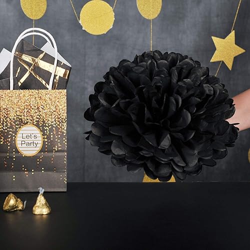 Miniatura 3 de Pompones de seda negros de 10 pulgadas, flores de papel de seda para cumpleaños, boda, baby shower, fiesta de té, decoración de mesa de postre,