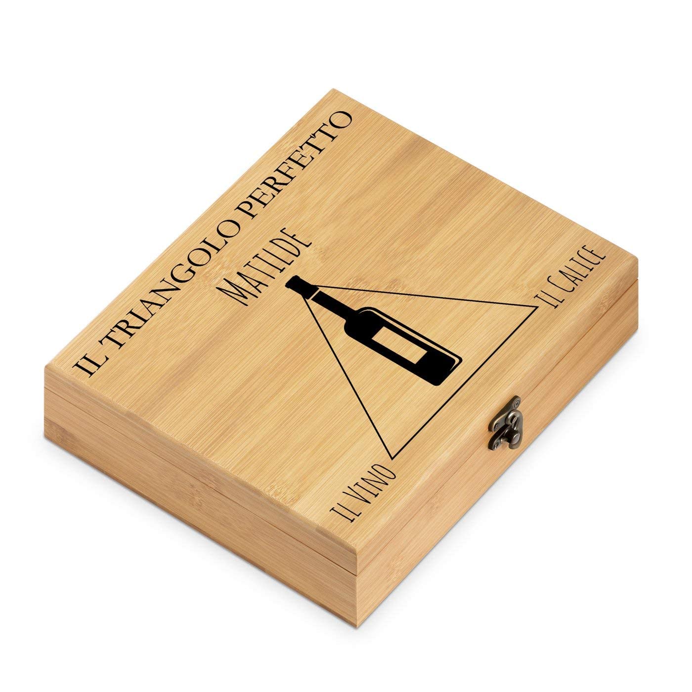 Maverton Set di Accessori da Vino Deluxe - Kit Cavatappi da Vino Personalizzato - Scatola in Legno di bambù + 8 Pezzi di Accessori Vino - Regalo Donna - Triangolo