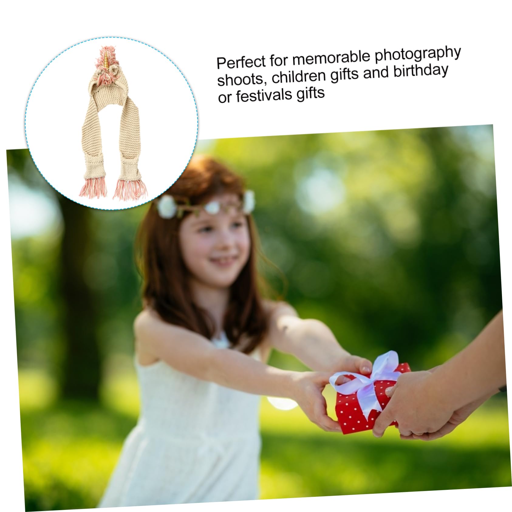 Gorro de Unicornio de Crochet para Niños, Grande 6-12 Años, Acrílico Dorado | Bolsillo para Bufanda, Tejido a Mano, Capucha Cálida, Adecuado para Festivales y Sesiones Fotográficas