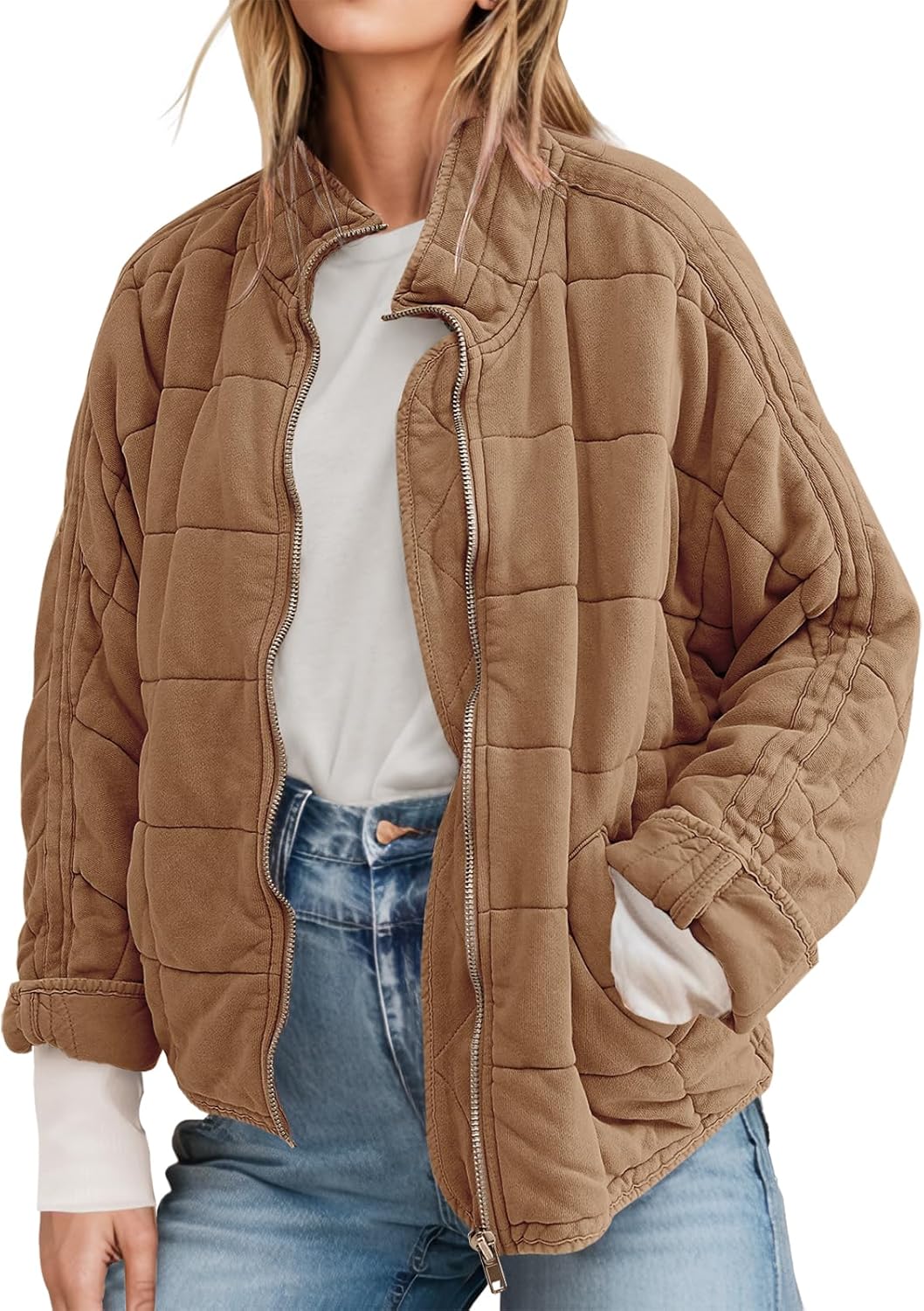 ETCYY Women’s Causal Lightweight Quilted Jackets Long Sleeve Oversized Warm Winter Zip Up Coat with Pockets ETCYY Women’s Causal Lightweight Quilted Jackets Long Sleeve Oversized Warm Winter Zip Up Coat with Pockets