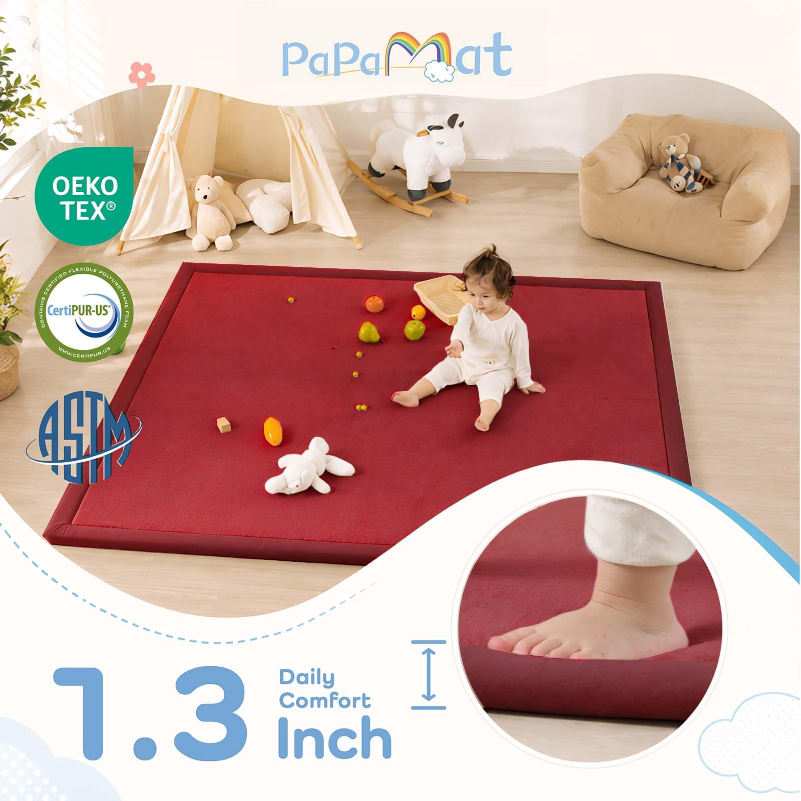 Tapete de juego para bebé de 1.3 pulgadas de grosor para piso, tapete de espuma de 39 x 59 pulgadas, tapete acolchado de felpa suave para bebés, niños pequeños, actividades de patadas de gateo