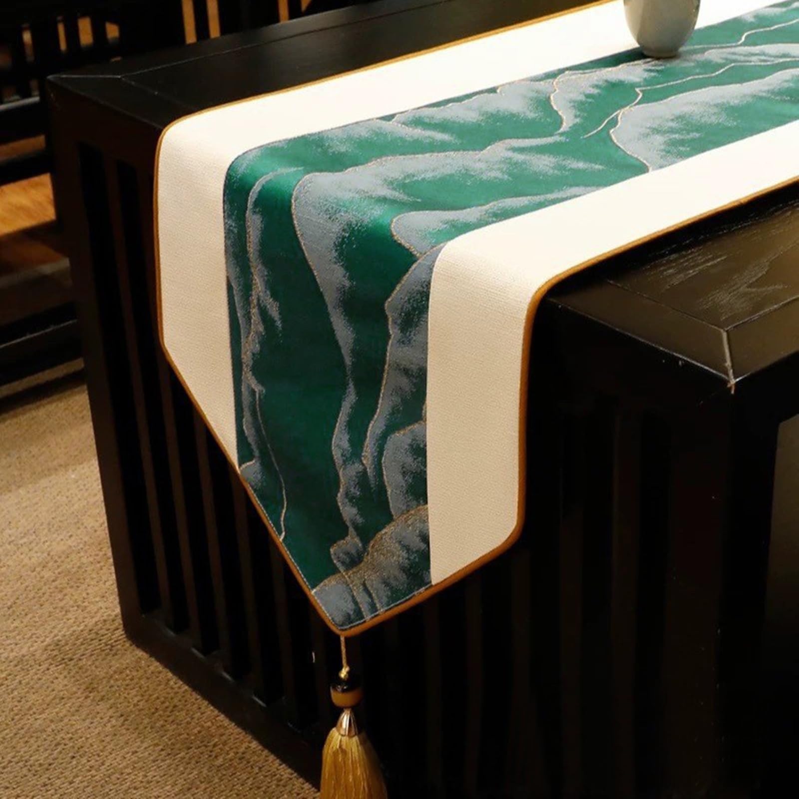 Tischläufer Modern Polyester, Tischläufer Hochzeit 33x220 cm, Orientalisch Zen-Muster mit Quasten