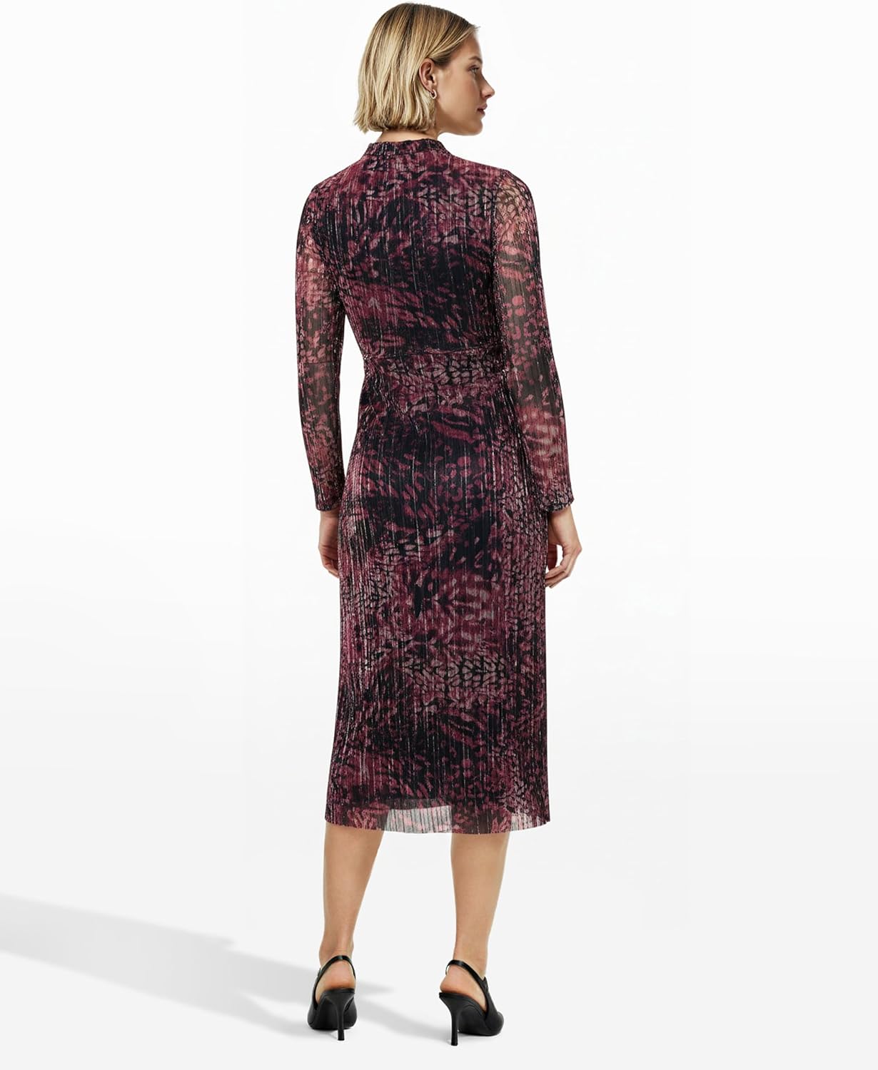 Anne Klein Womens Long Sleeve Twist Front Printed Shine Midi Dress - Image 3