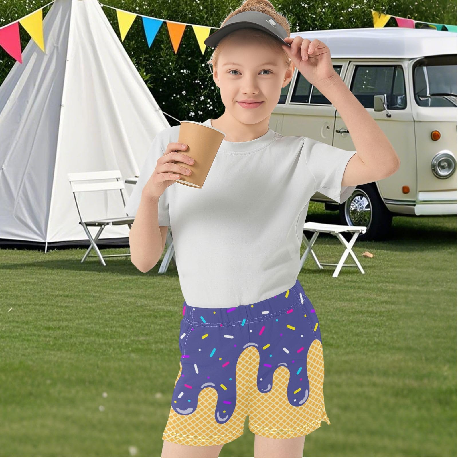 Dallonan Girls Athletic Shorts Deep Purple Ice Cream Melted Kids Gymnastics Yoga Dance Biker Shorts Elastic Waist with Pocket 7-15Y