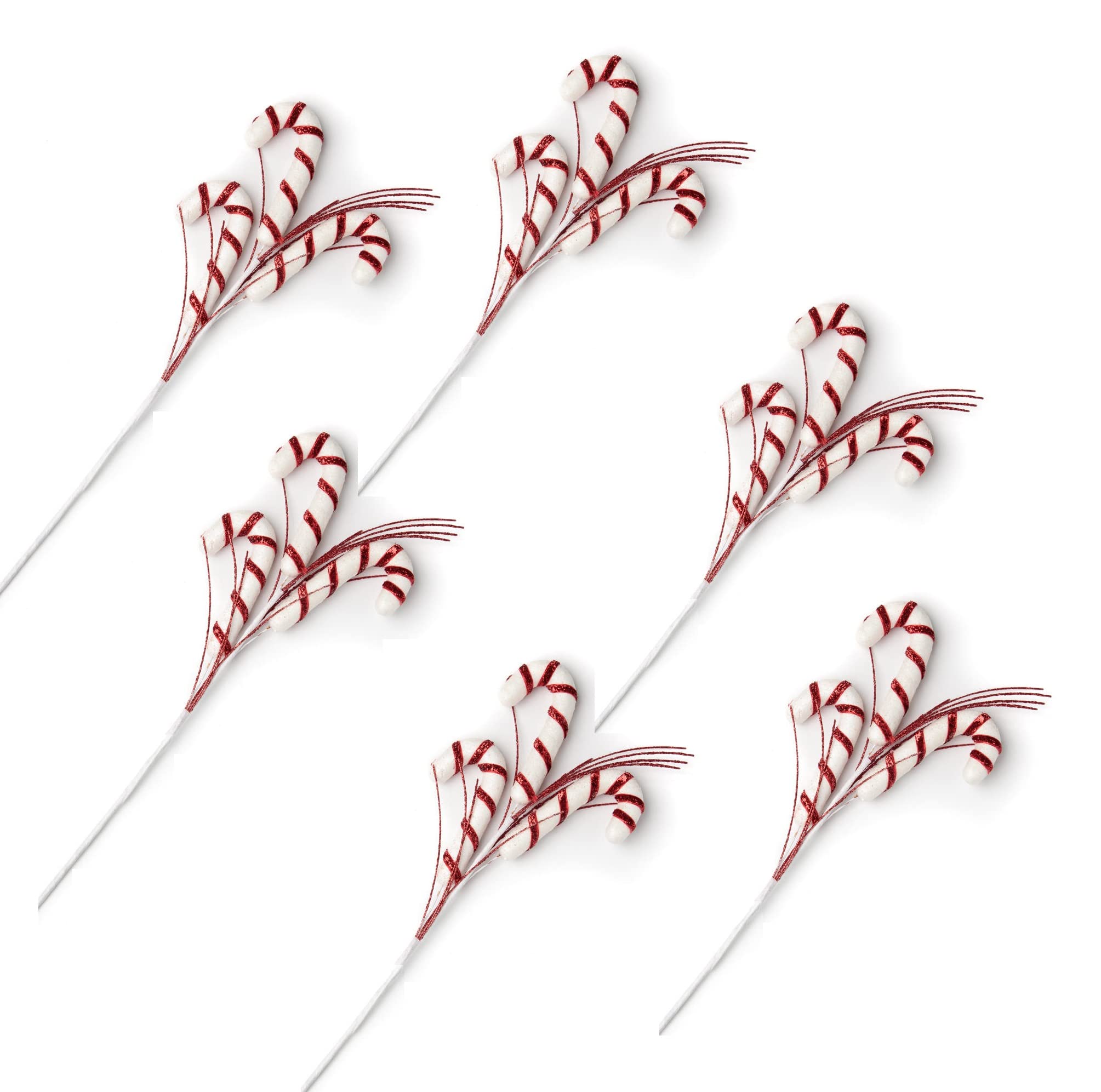 Set of 6 Candy Cane Picks for Holiday Decorating and Christmas Floral Arrangements by Factory Direct Craft