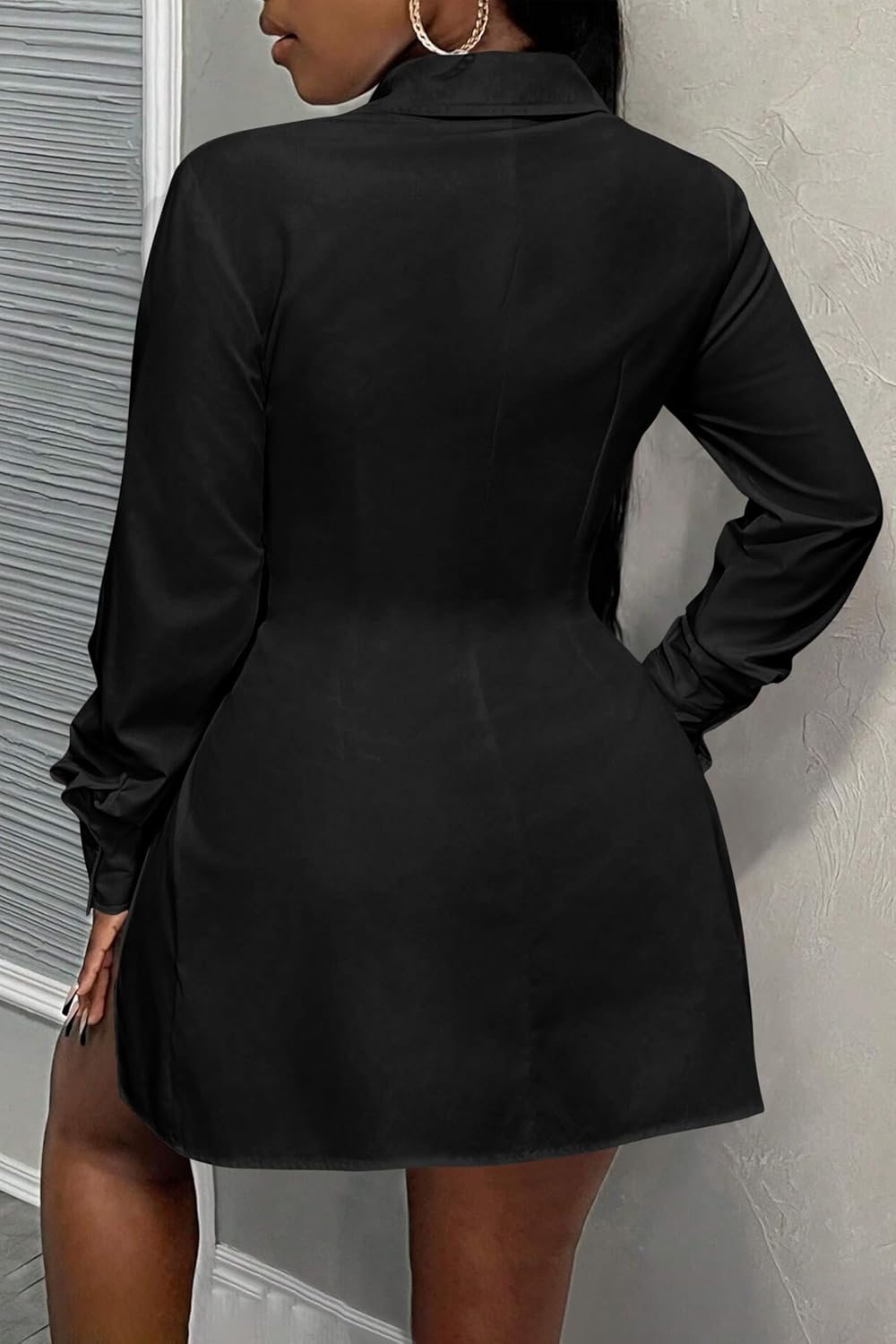 Womens Shirt Dress Button Down Long Sleeve Collar V Neck Sexy Slit Casual Loose Blouses Tops Mini Dresses for Women - Image 6