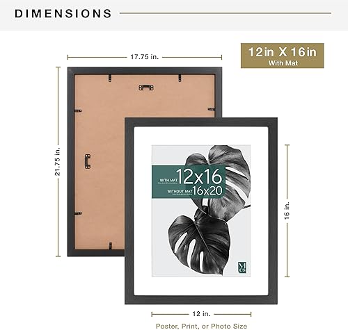 Vista 1029 de MCS Studio Gallery Marco para póster de 16 x 24 pulgadas, imitación de veta de madera de color negro, colgar en horizontal o vertical, grande
