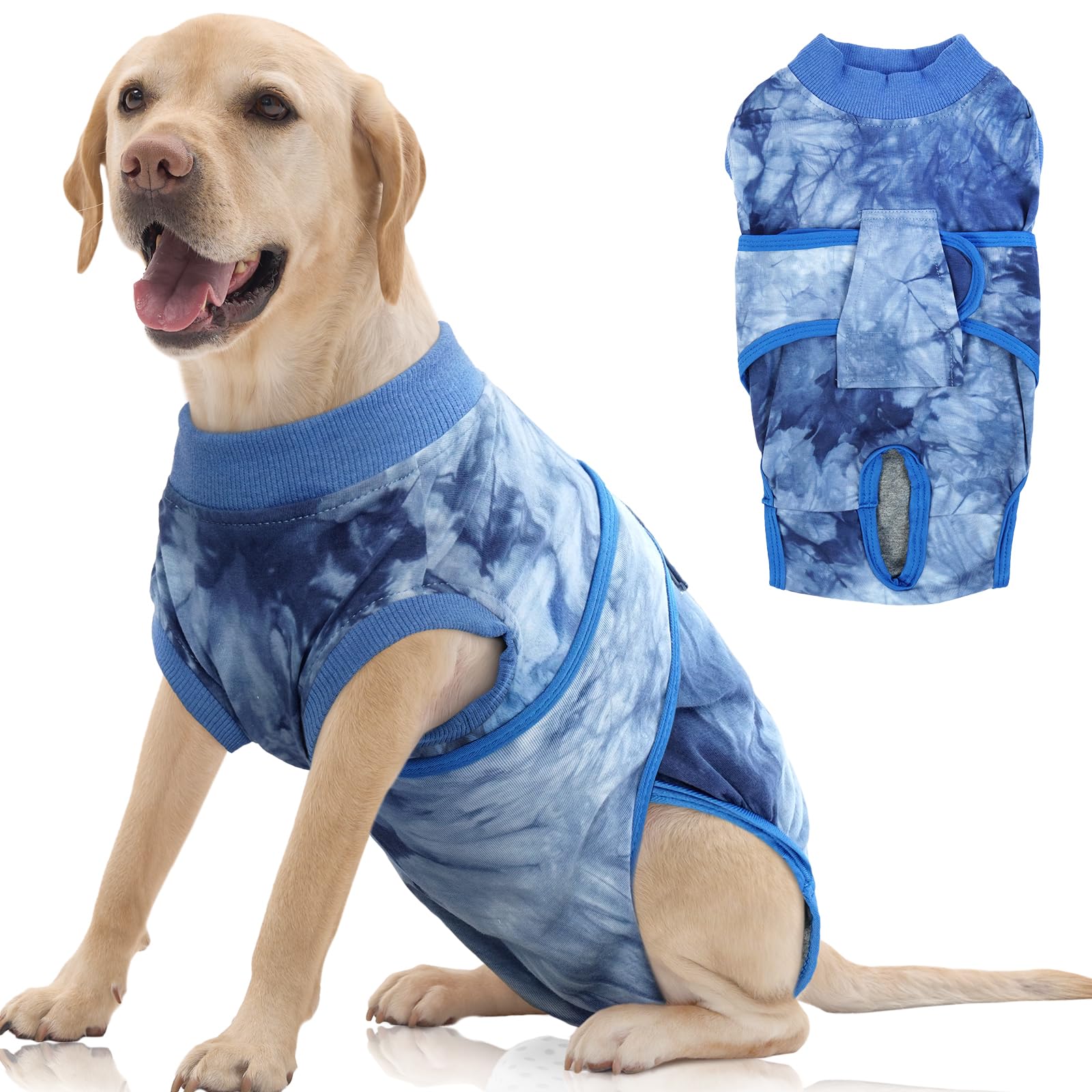FUAMEY Recovery Suit for Dogs After Surgery,Soft Breathable Dog Bodysuit E-Collar & Cone Alternative Surgical Suit,Male Female Dog Neuter Spay Suits Anti Licking Wounds Onesie Blue Tie Dye XL