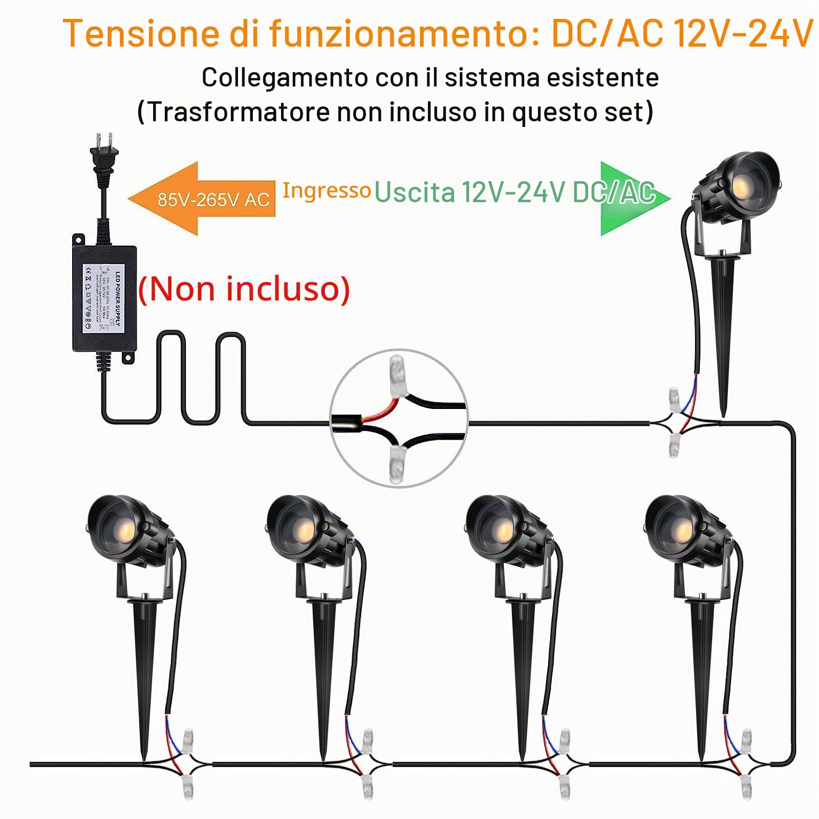 Illuminazione per esterni a LED da giardino, faretto da giardino, 7 W, 12 V, 24 V, illuminazione a bassa tensione, impermeabile IP66 LED, per terrazza Corte Ch