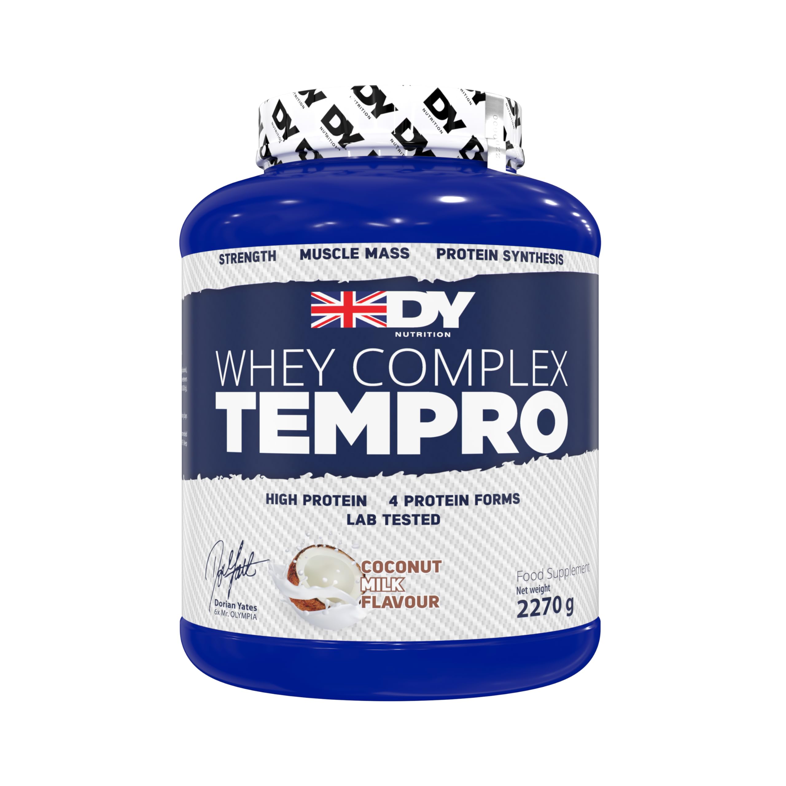 DY Nutrition Whey Complex Tempro | x4 Protein Forms | Whey, Casein, Isolate & Egg Albumin, 23g Premium Protein Powder with Digestive Enzymes for Optimal Absorption, 2.27kg | Coconut Milk Flavour