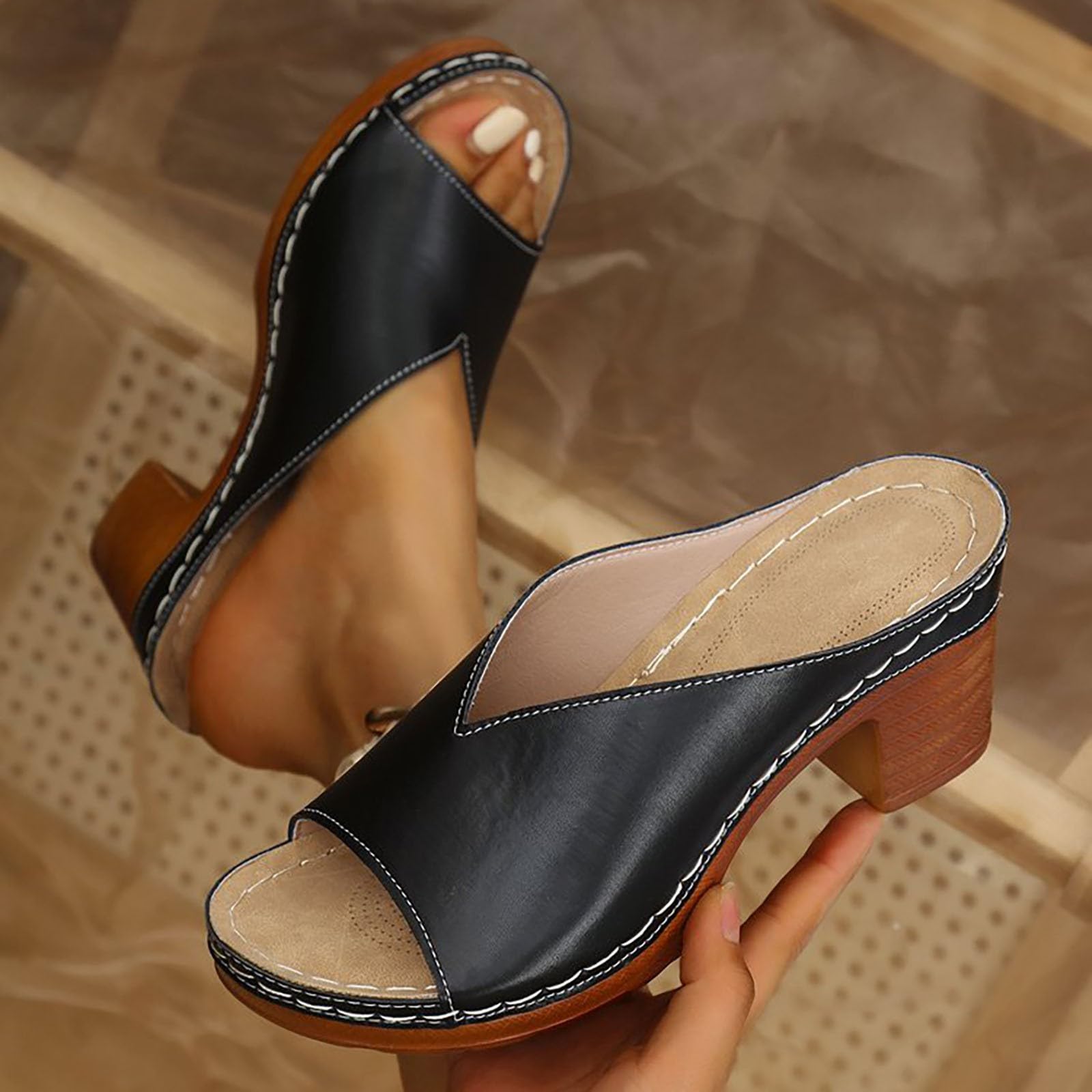 Sandalias de mujer de verano con tacón ancho cómodo - Chanclas elegantes abiertas casuales de corcho ligeras y cómodas sandalias de plataforma estilo bohemio zapatos chic para oficina, paseo