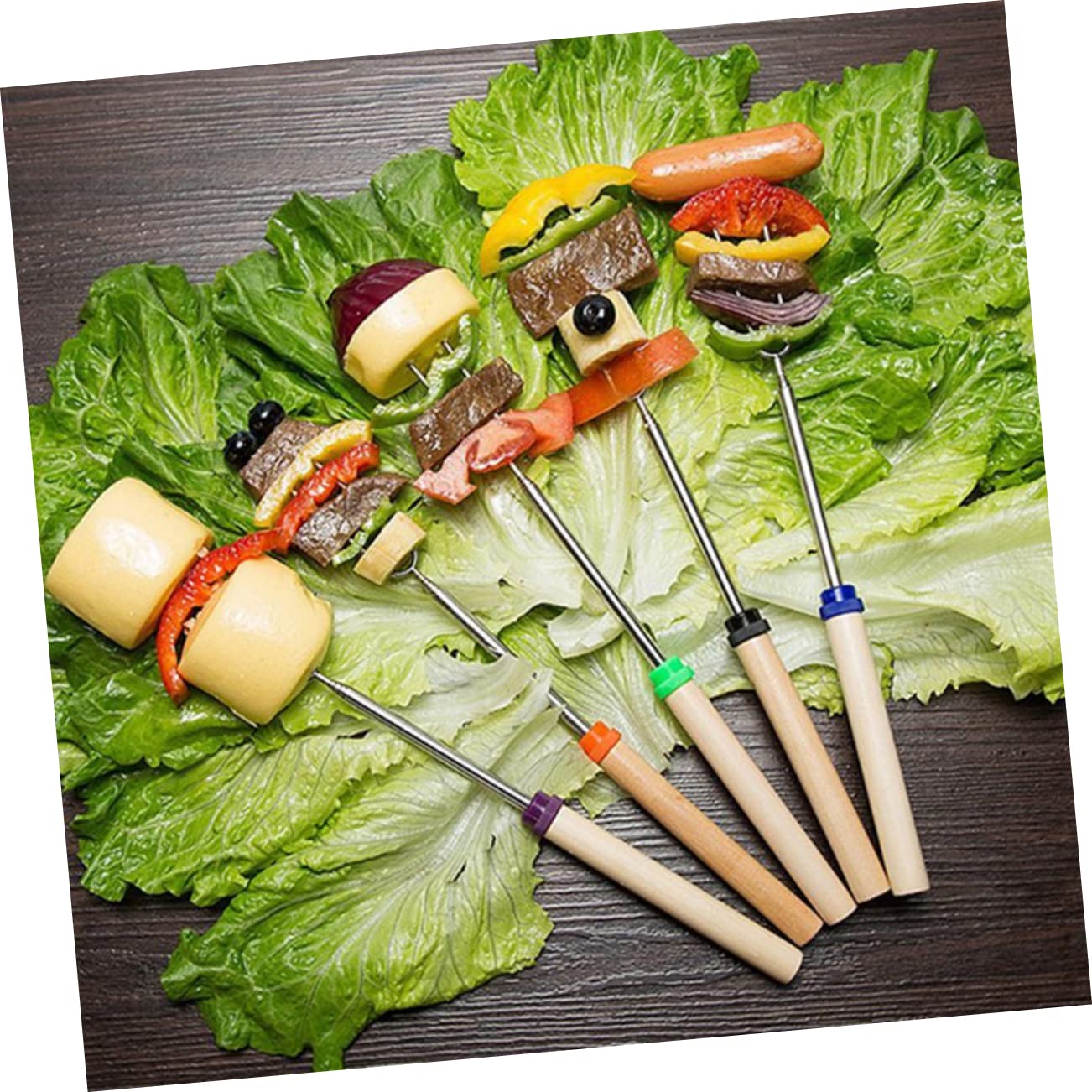 Alipis 1Pc Stainless Steel Hot Dog Roasting Fork Telescoping Barbecue Skewers with Wooden Handle for Marshmallow Roasting and Camping Trips Random Color Design