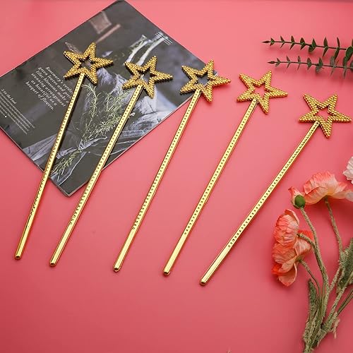Miniatura 3 de AIEX 5 varitas de estrella para niñas, 13.3 pulgadas, varita de princesa con estrella brillante, varita de ángel, varita de hada dorada para niñas,