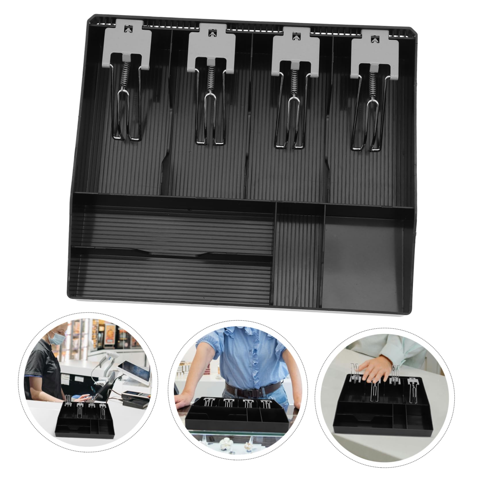 Kassenbox Sowie Clip Kassenschublade Schwarz aus Abs und Metall mit Mehreren Fächern mit Drei Münz und Drei Scheinfächern für Kleinunternehmen Geeignet für Geschäfte