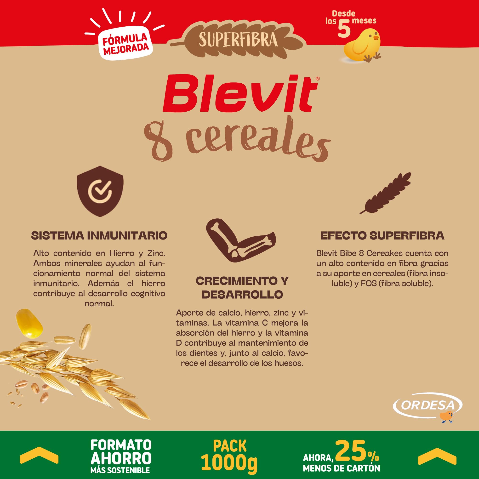 Blevit Superfibra 8 Cereales 1kg Papilla para Bebé 5 Meses Vitaminas Minerales Fibra