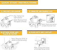 Vista 4 de WAYNE - WaterBUG 1/6 HP 1350 GPH Submersible Pump with Multi-Flo Technology - Water Removal and Transfer Pump, Yellow