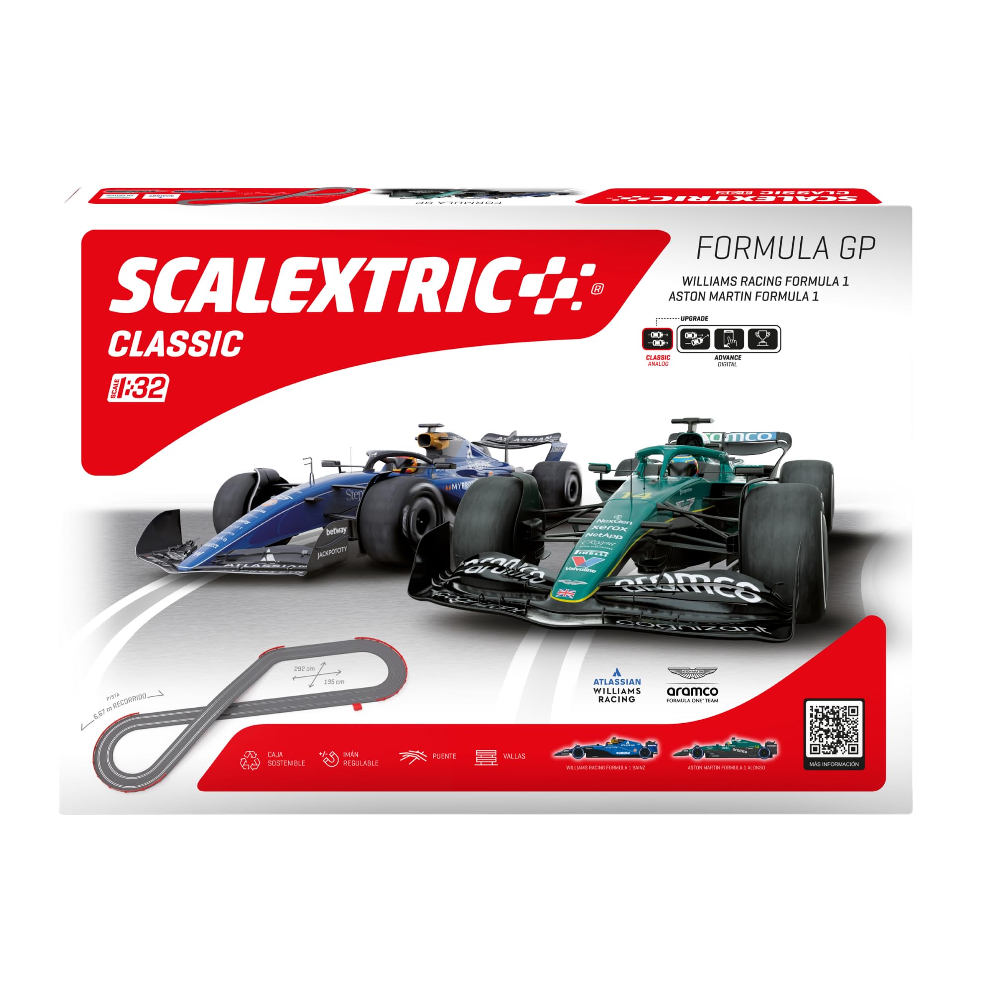 SCALEXTRIC - Circuito Classic - Pista de Carreras Completa - Coches y mandos incluidos - Escala 1:​32 (Circuito Classic Formula GP)