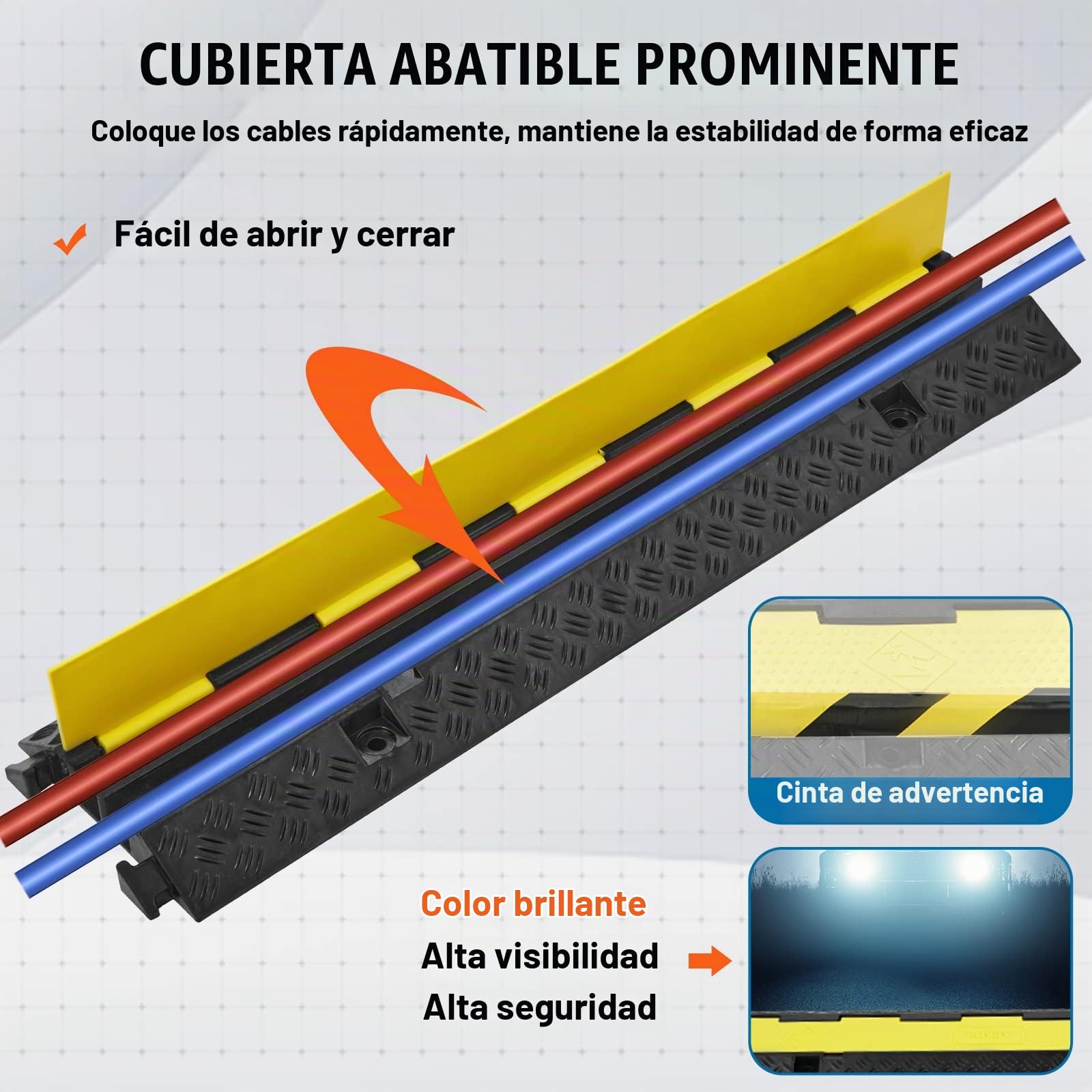 VEVOR Rampa de Protección de Cable 5 Piezas 2 Vías Canaleta Pasacables de Suelo 3 x 3 cm Protector de Cables de Caucho y PVC Capacidad de Carga 5443 kg Cubiertas de Suelo para Cables Negro y Amarillo