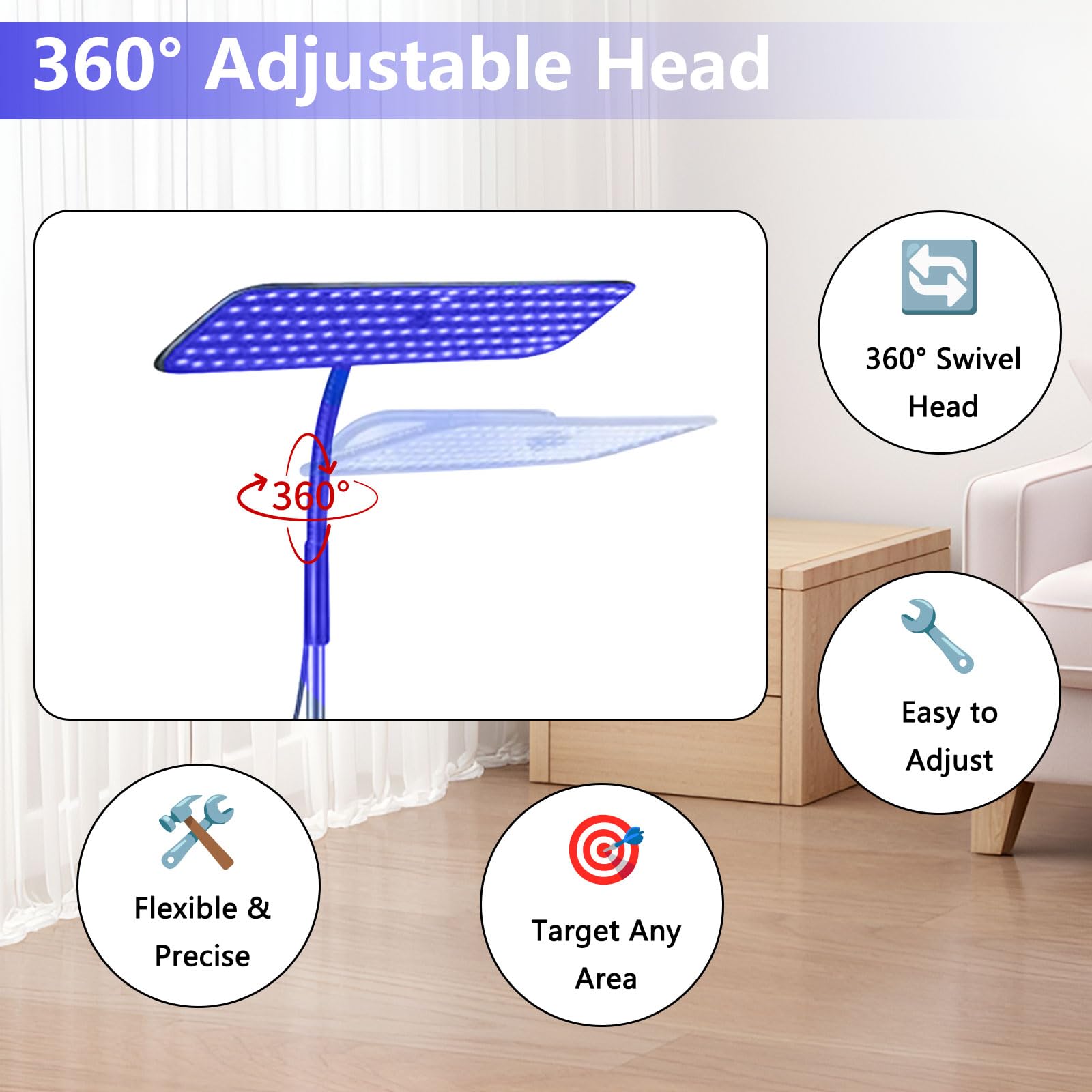 Lampe de bronzage portable 240 LED 660+850 nm visage réglable 3 modes 5 niveaux minuterie