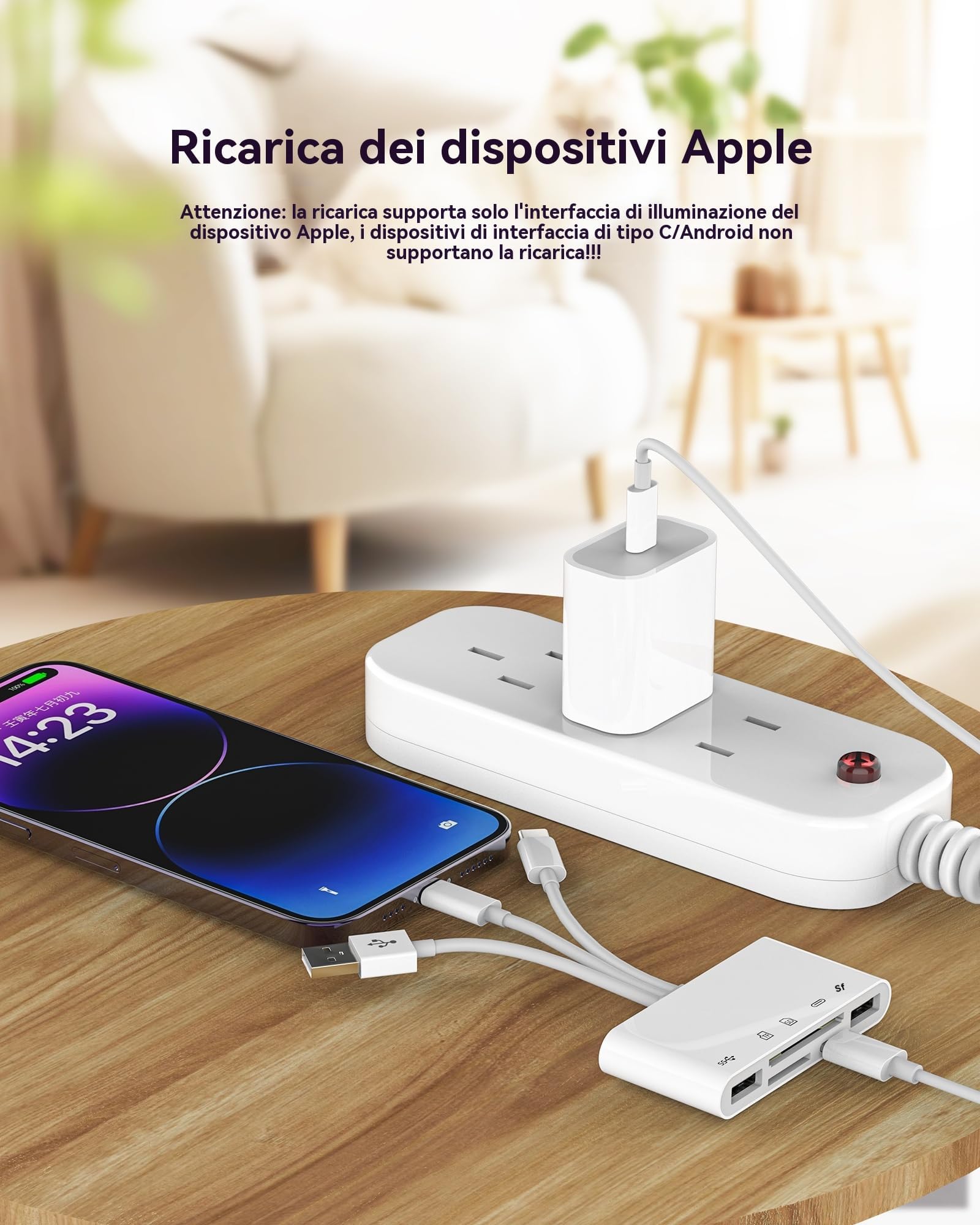 Adattatore USB C Lightning USB(5in1) OTG 3.0 Cavo Lettore Schede SD Per Apple IPhone 15 14 Micro SD Scheda Card Reader TF Memoria Chiavetta Per iPad PC Adapter Camera Memory Compatibile Per Samsung