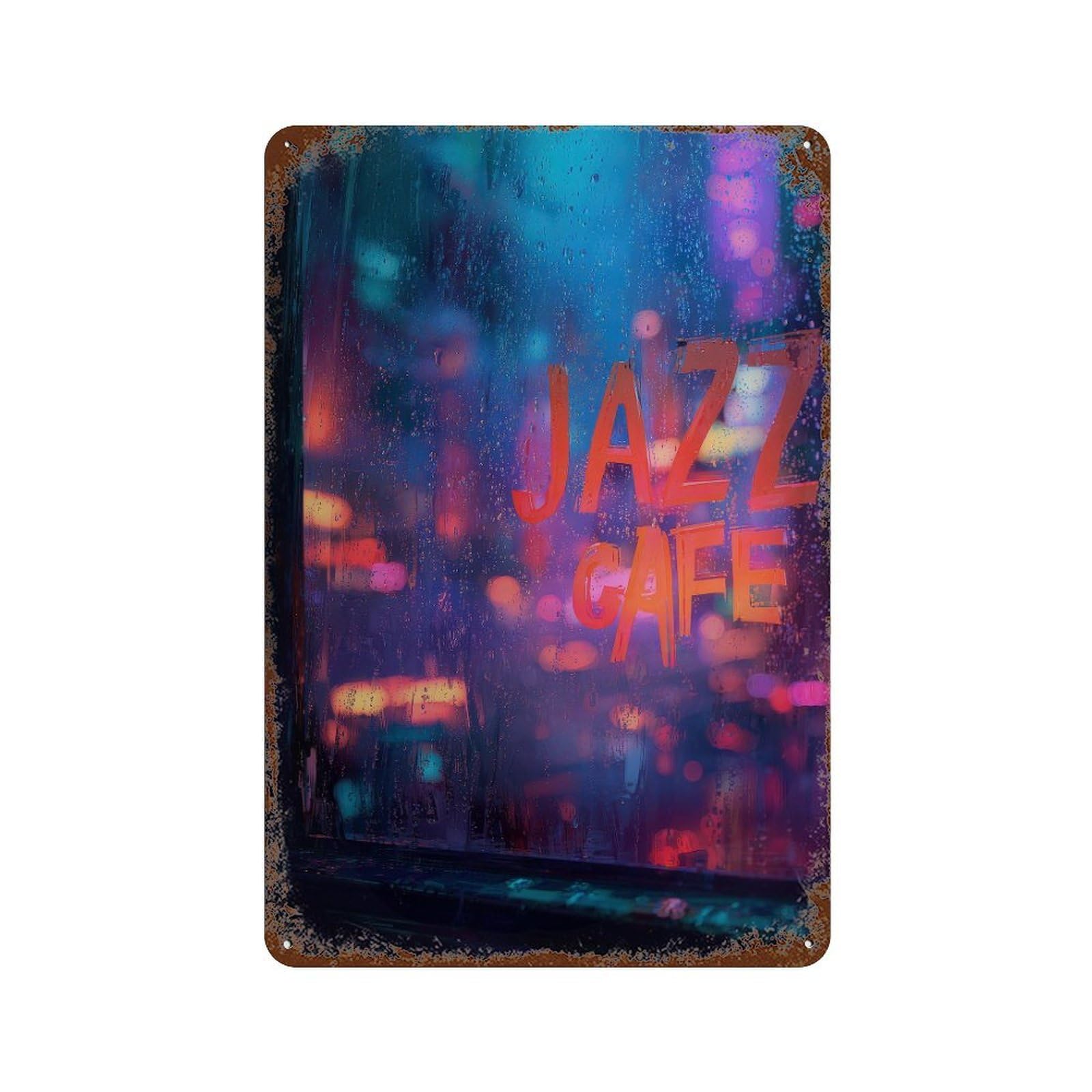 xiaoxiaoshen Jazz Cafe. Neon Glow Moody Night Wall Decor Art Metal Tin Poster Modern Home Decor Art Home Bar Shop Decorations Vintage Sign 30x20cm
