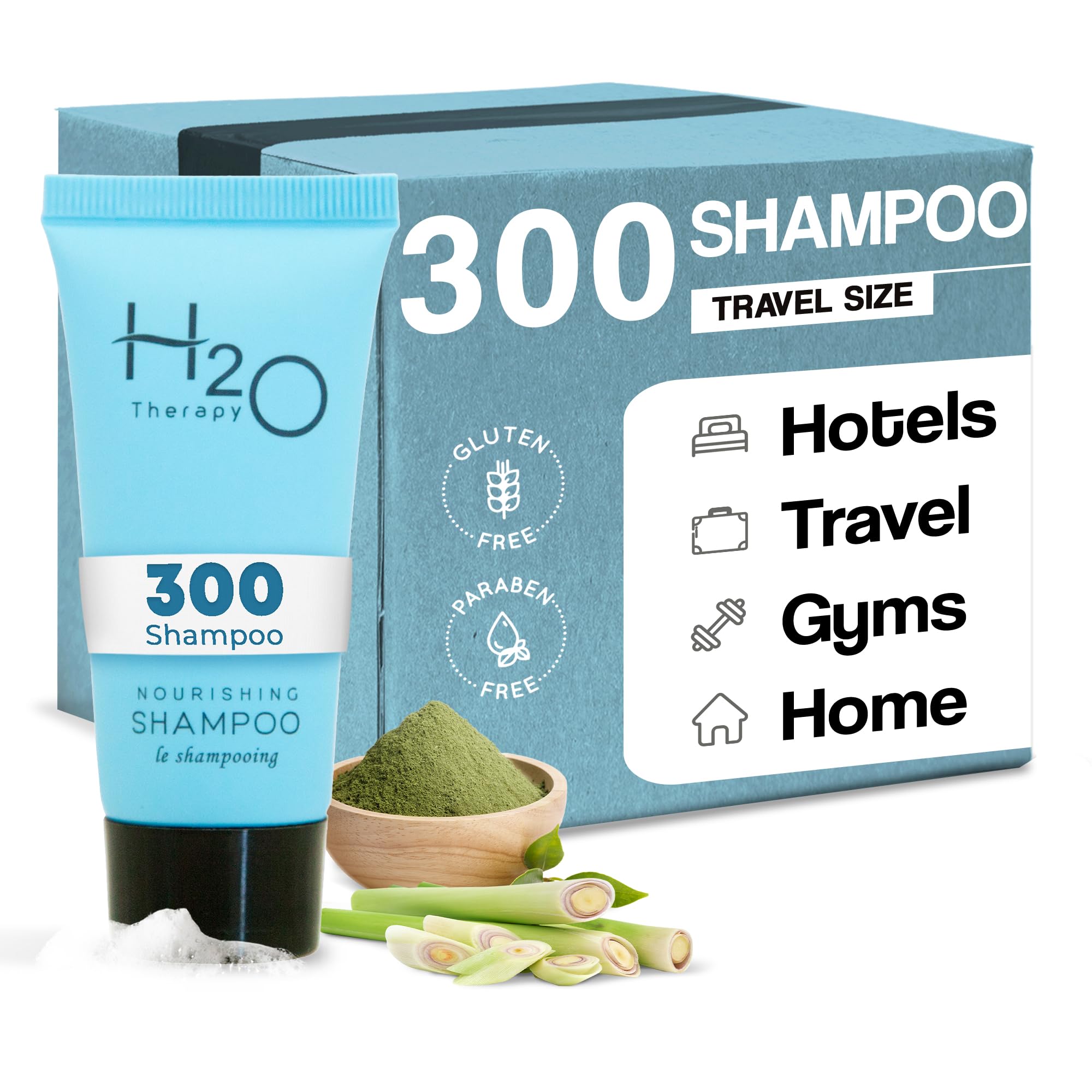Travel Size Hotel Shampoo 300 Count 0.85 oz Bottles Guest Amenities for Hotels Vacation Rentals and Short Term Rentals Paraben Free Green Tea Scent Infused with Aloe and Olive Oil by H2O Therapy