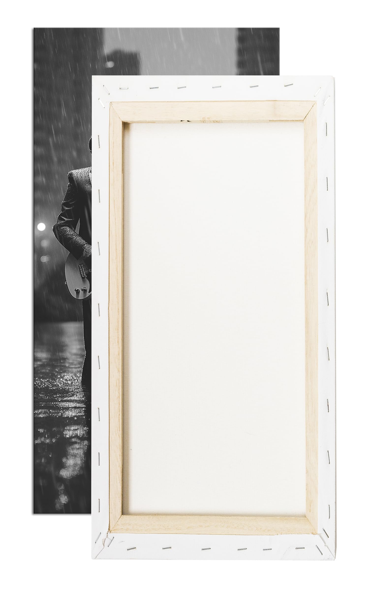 Musicisti futuristici – Eleganza ed elettronica sotto la pioggia. Panorama 120 x 60 cm effetto: bianco e nero XXL stampa artistica su cornice di legno/tela/parete parete parete decorazione soggiorno