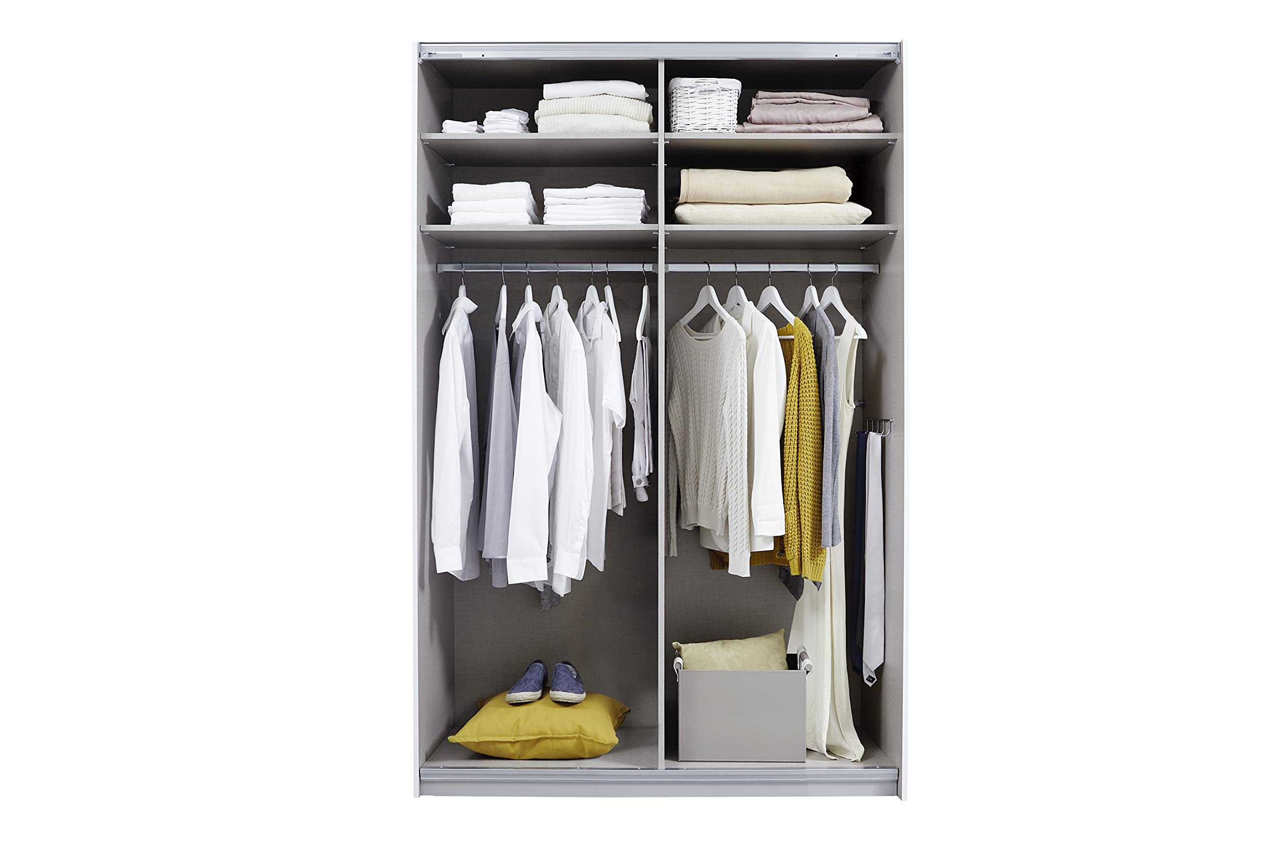 Rauch Möbel Caracas, Schwebetürenschrank, Grau metallic, Breite 136 cm | Kleiderschrank mit Schwebetüren, Schiebetüren, 1-türig, für Schlafzimmer, Kinderzimmer, Wohnzimmer, Gästezimmer, Garderobe