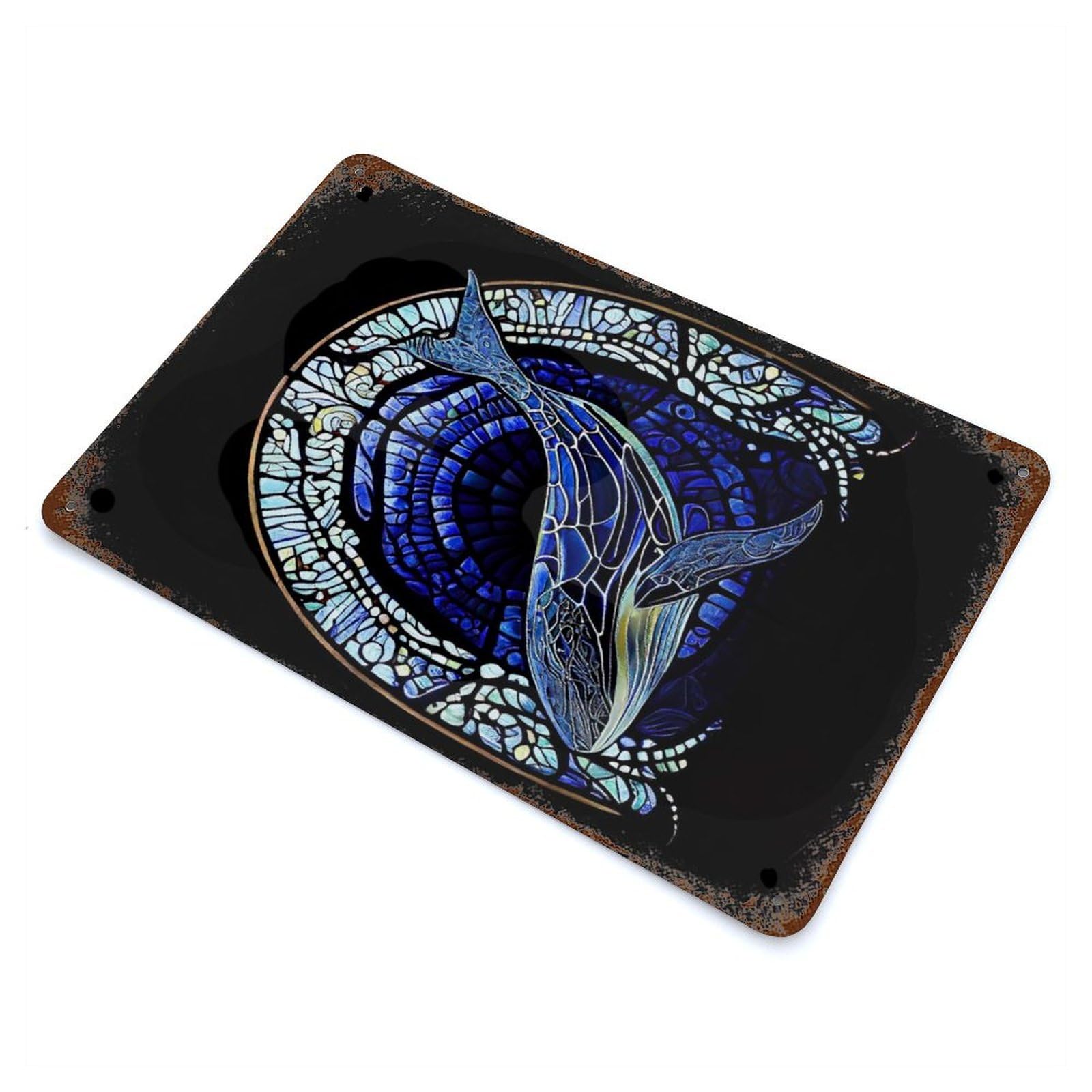 Stained Glass Whale Retro Metal Sign 11.8"x7.9", Farmhouse Wall Decor for Cafe, Home Bar And Lounge Decor